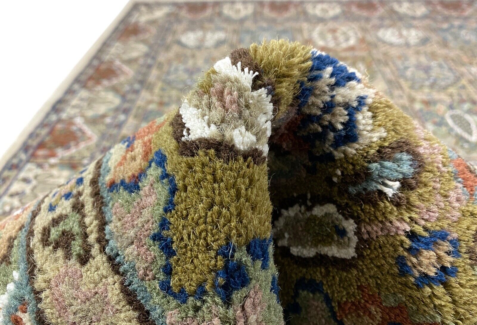 Tapis beige pistache noué à la main, 100 % laine, tapis oriental, 240 x 345 cm, B01