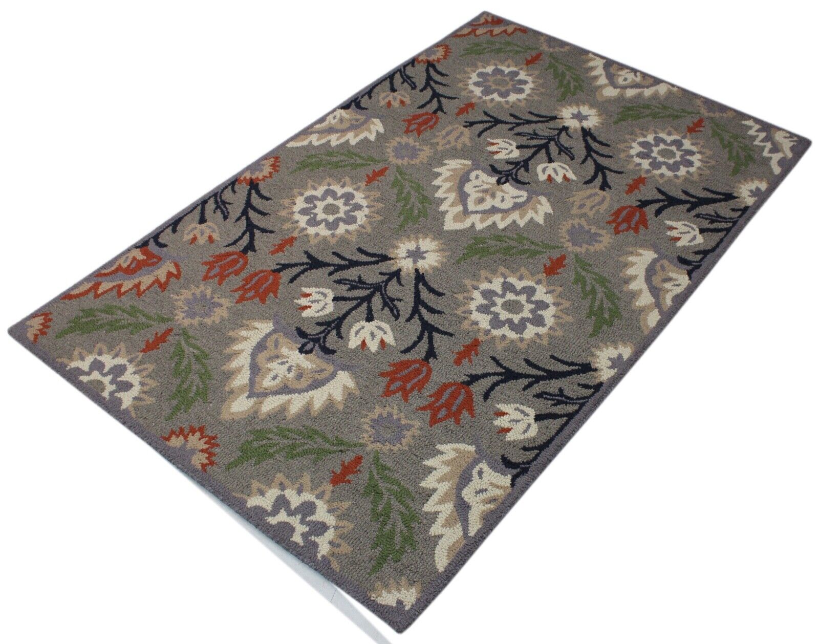 Grau Teppich 100% Wolle Beige Orientteppich 150X240 cm Handgetuftet MH935