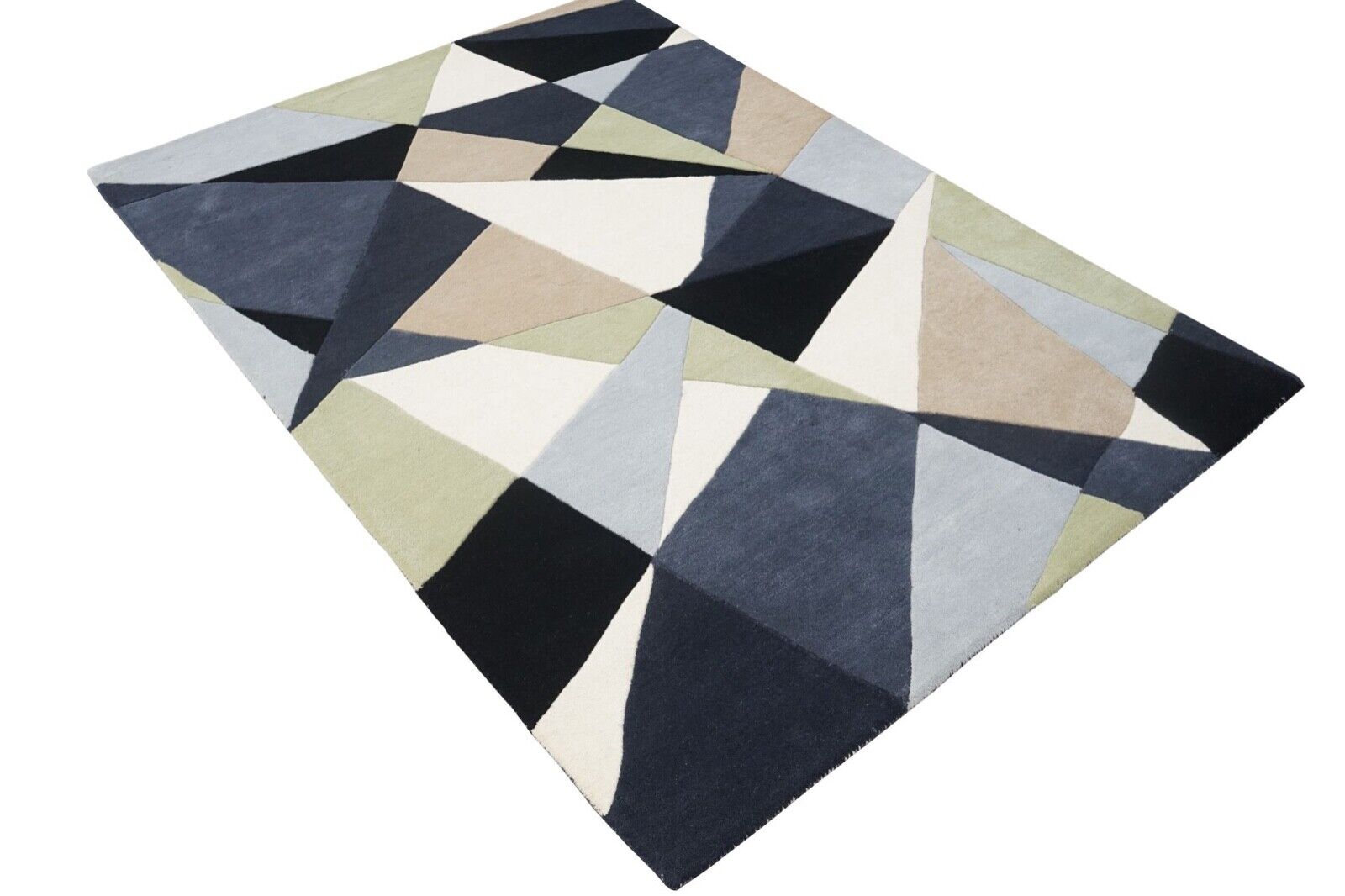 Biege Blau 160X230 cm Teppich 100% Wolle Orientteppich Handgetuftet HT376