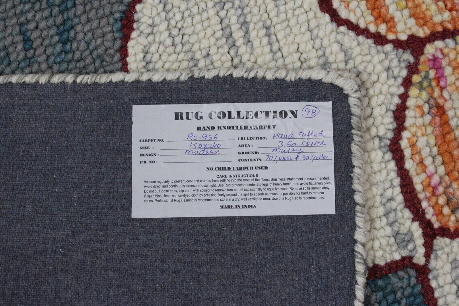 Grau Teppich 100% Wolle Orange Beige Orientteppich 150X240 cm Handgetuftet MH956