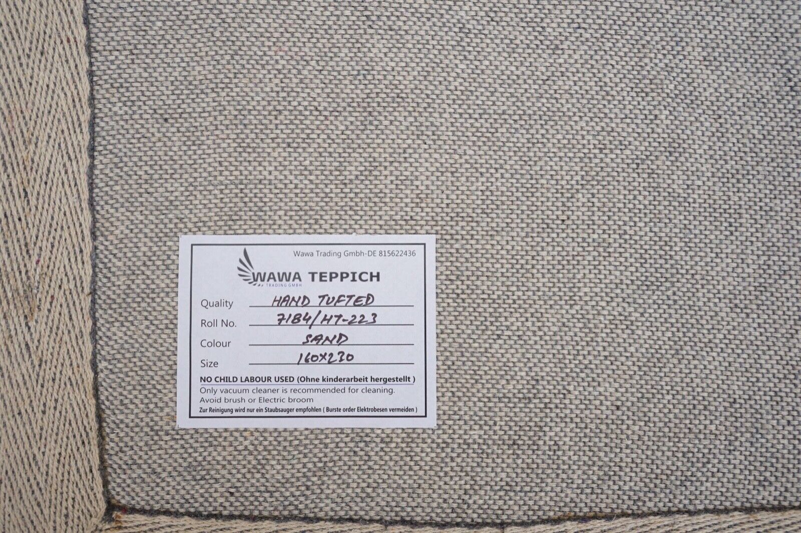 Teppich 100% Wolle Sand Beige 160X230 cm Orientteppich Handgetuftet HT223