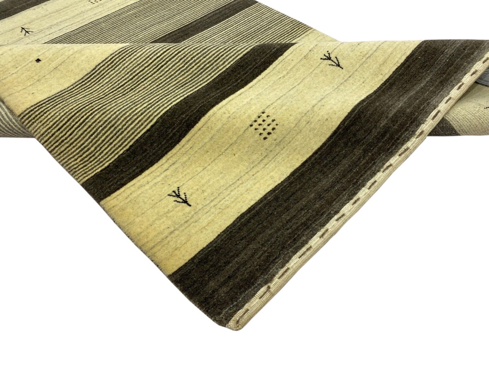 Gabbeh Teppich 100% Wolle Grau Beige Schwarz lori Handgewebt 120x180 cm S172