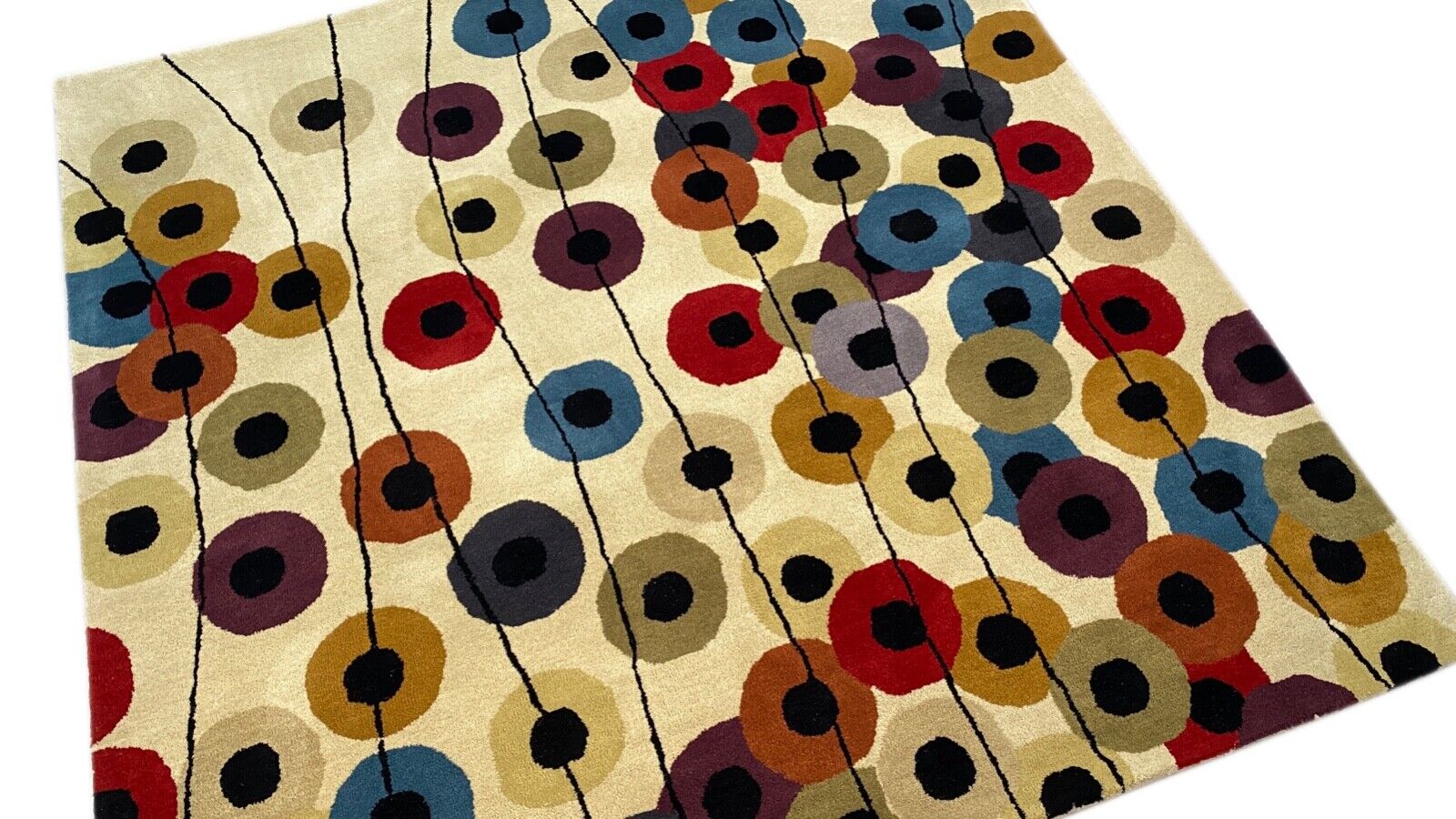 Wohnzimmer Teppich 100% Wolle Beige 200X200 cm Orientteppich Handgewebt CD 1