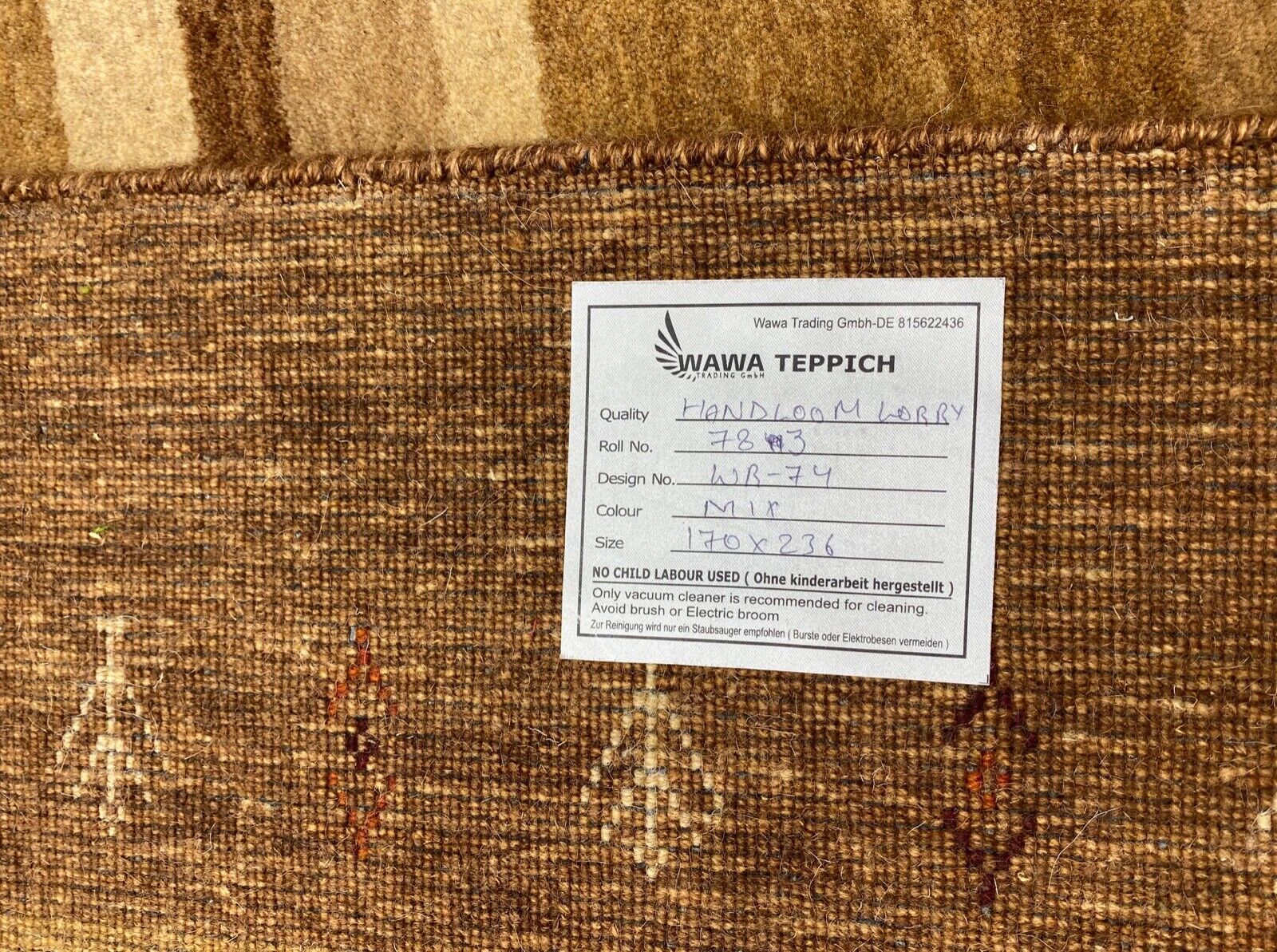 Svetainės Gabbeh kilimas, 100 % vilnos, smėlio/rudos spalvos, 170 x 236 cm, rankomis austas, WR74