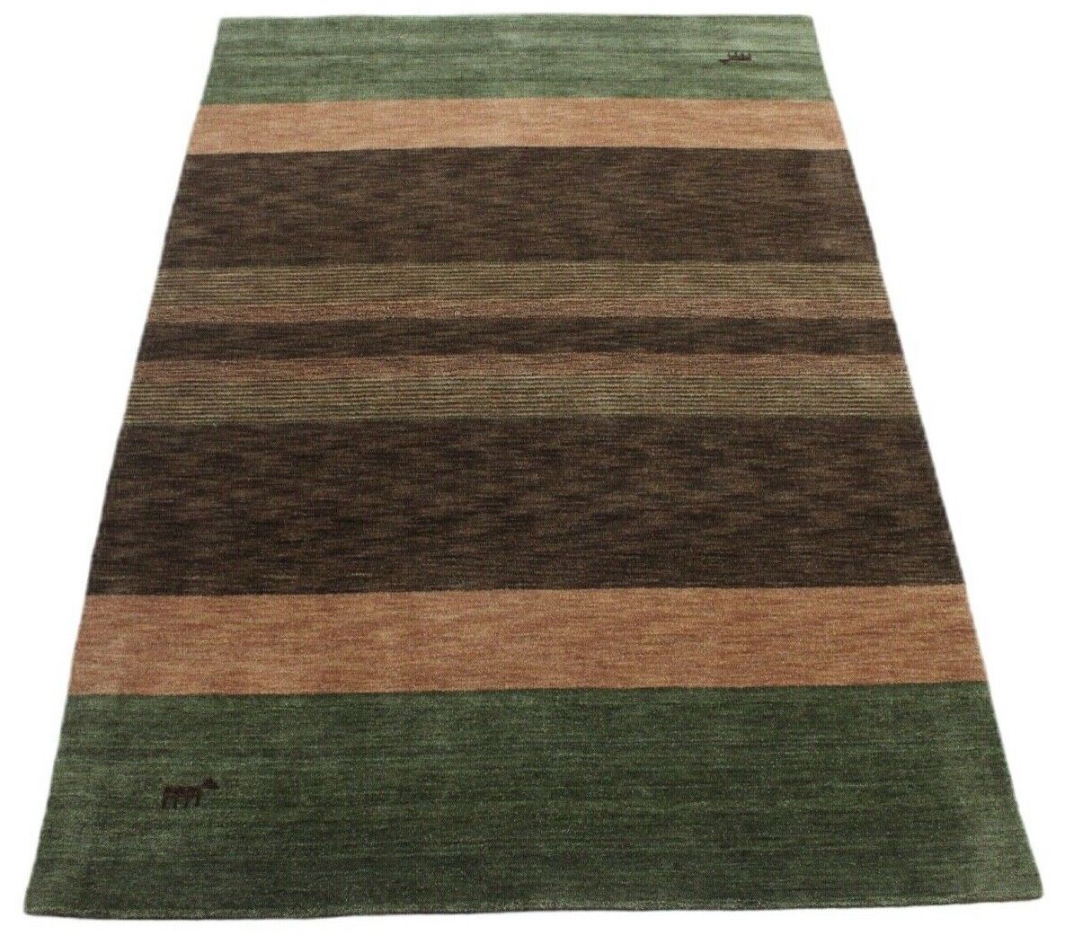 Gabbeh Teppich Grün Braun 100% Wolle 200x295 cm Handgewebt Orientteppich