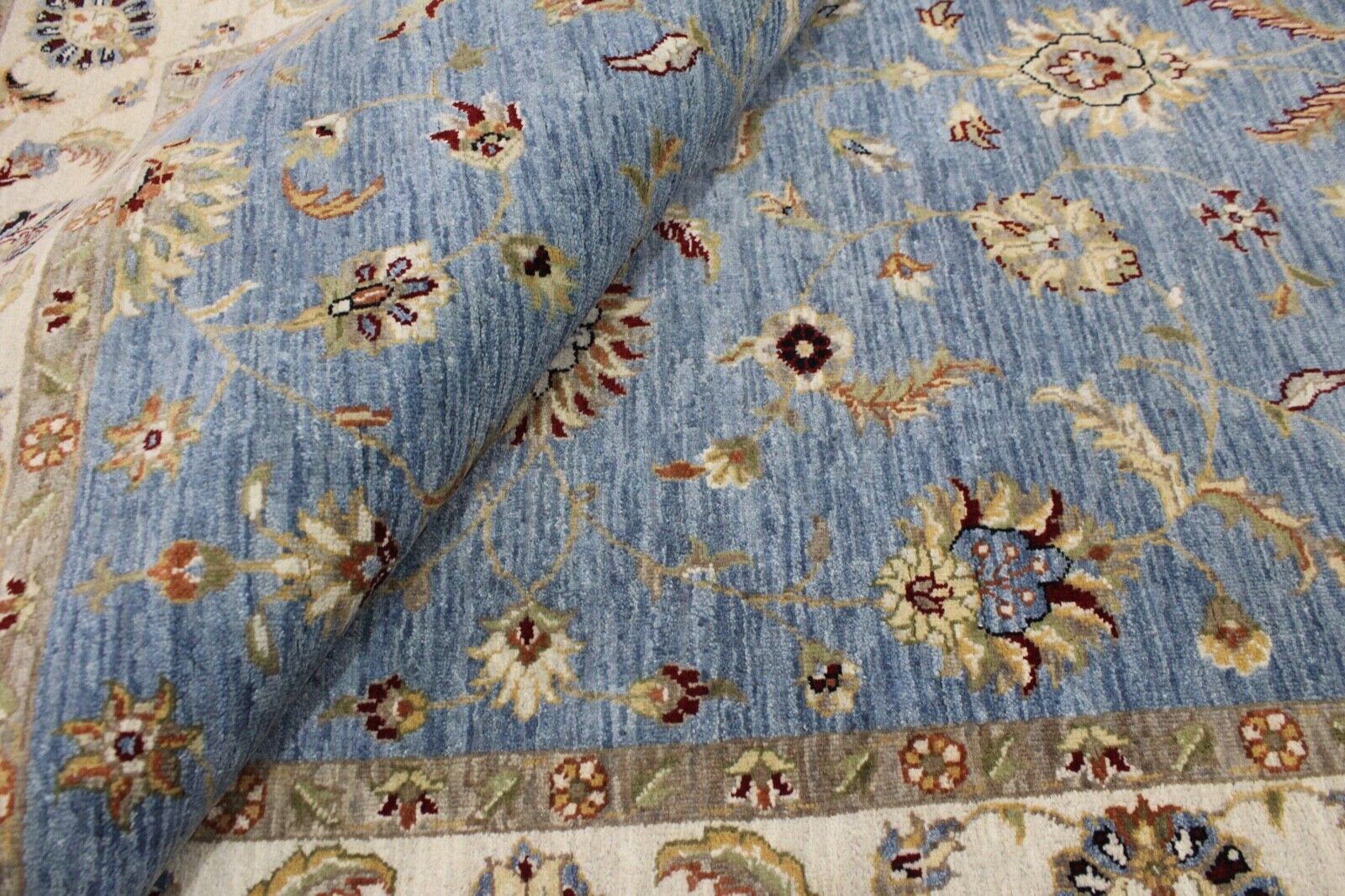 Tappeto Ziegler annodato a mano, 100% lana, azzurro cielo, tappeto orientale, 163 x 238 cm