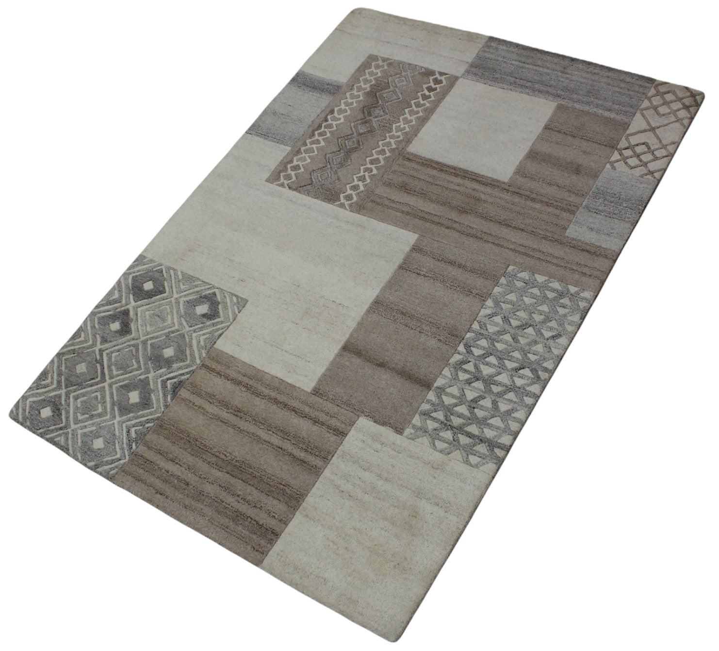 Beige, brown, grey, 160x230 cm rug, 100% wool, oriental rug, hand-tufted, HT209