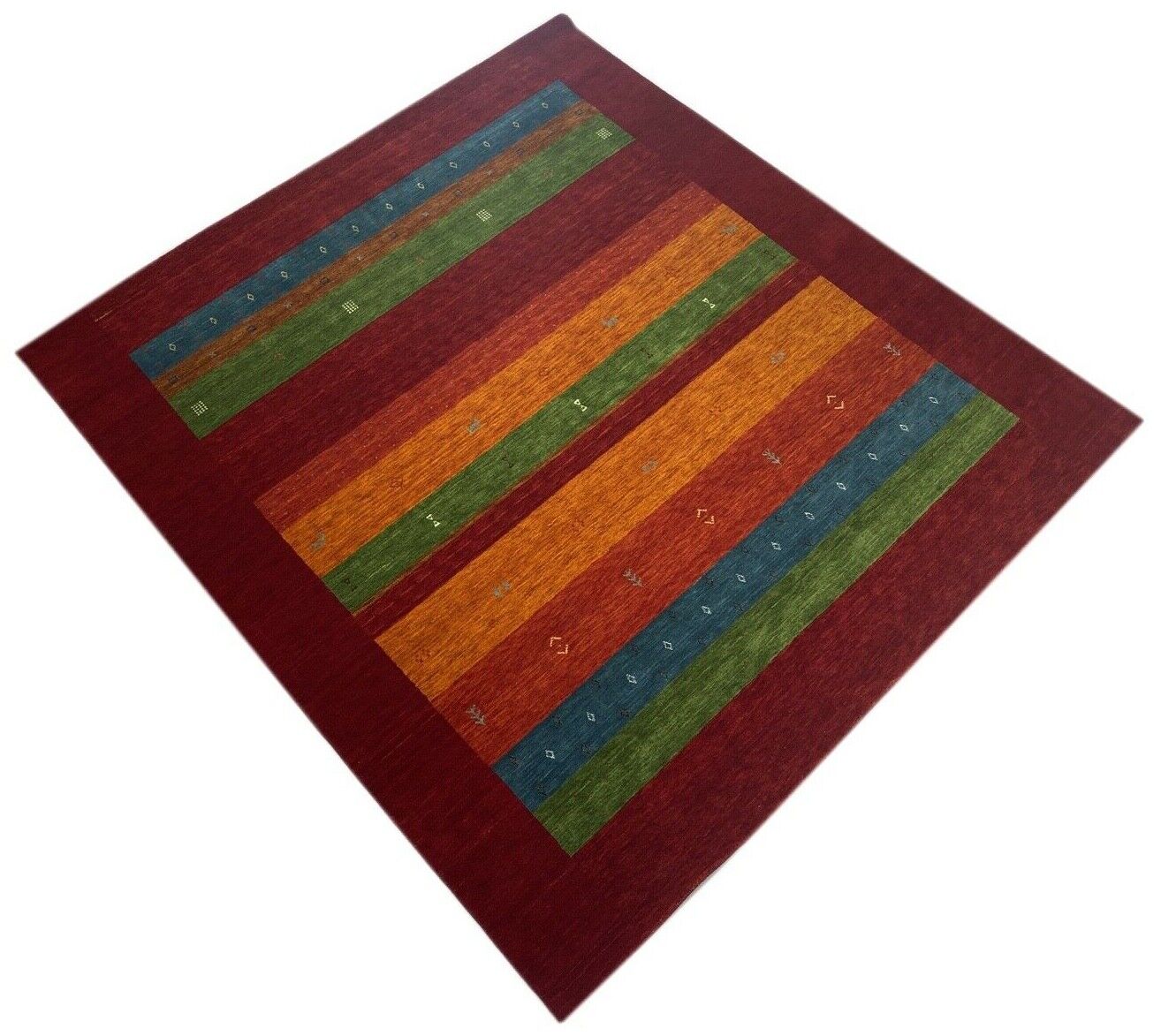 Rot Grün Gold Gabbeh Teppich 100% Wolle Ca. 250x300 cm Handgewebt Orient WR70