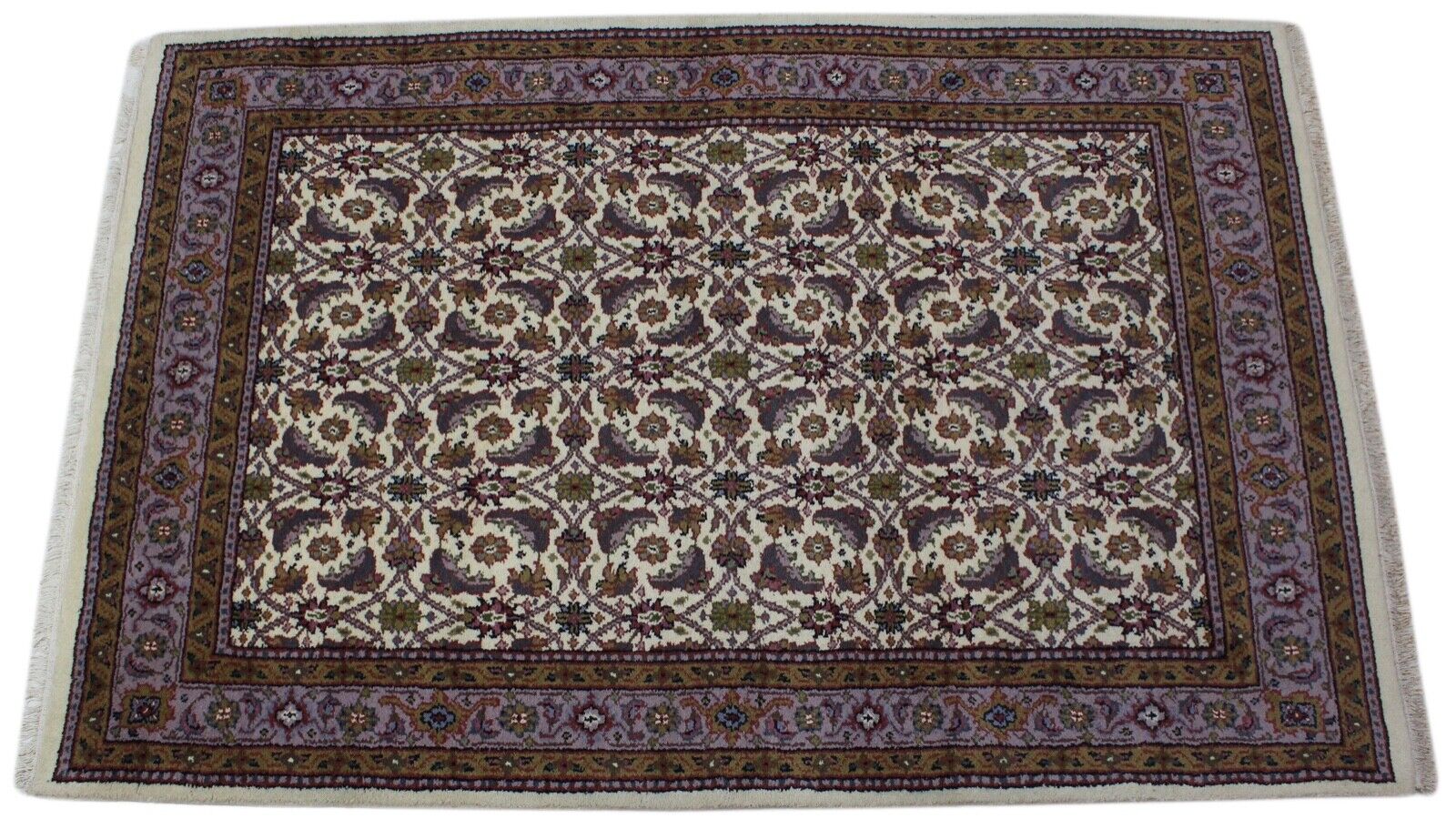 Elfenbein Beige Teppich Wolle Handgeknüpft 100% Schurwolle 155x230 cm D9