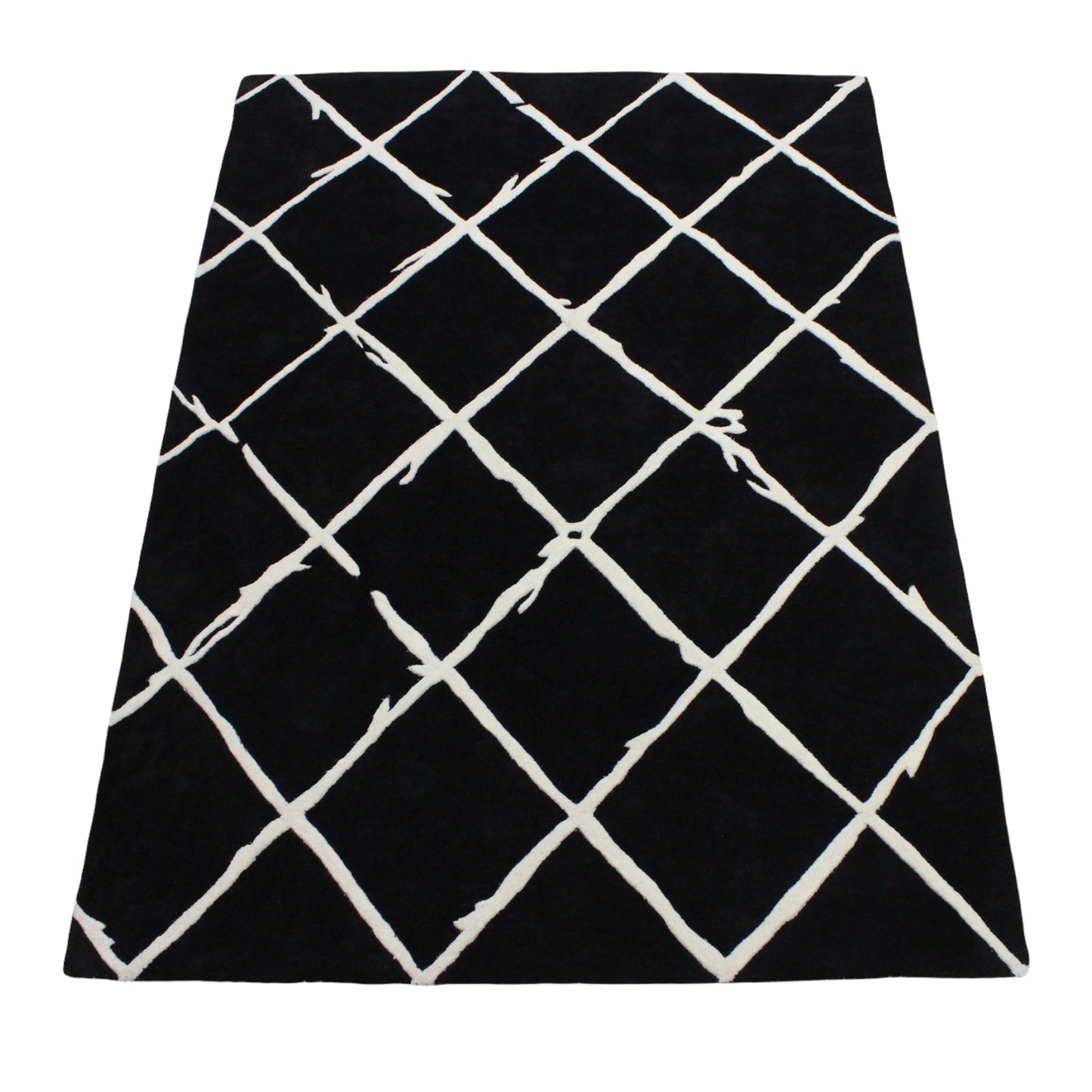 Schwarz Beige 100% Wolle Teppich 170X240 CM Handarbeit Handgetuftet ME1