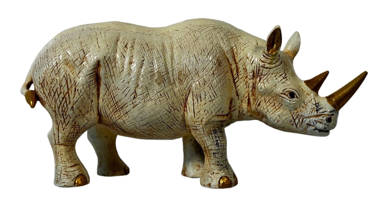 Deko Skulptur Handgefertig Nashornskulptur Figur STATUE Gold Aluminiumsockel