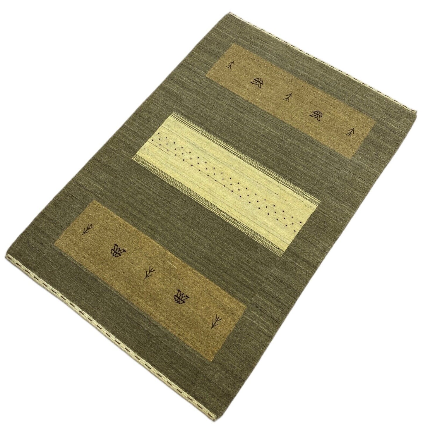 Gabbeh Teppich 100% Wolle Grau Braun Beige loom lori Handgewebt 120x180 cm S18