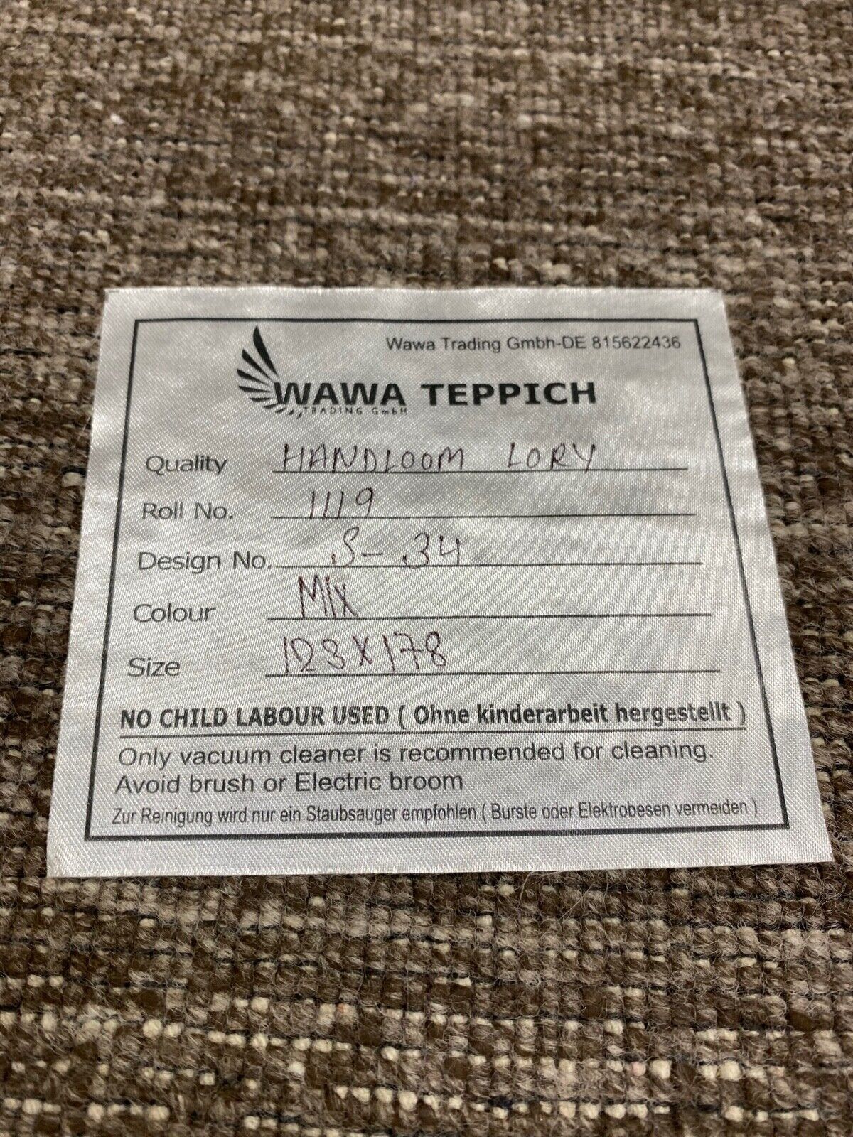 Teppich Gabbeh Braun 100% Wolle lori Handgewebt 120x180 cm S34