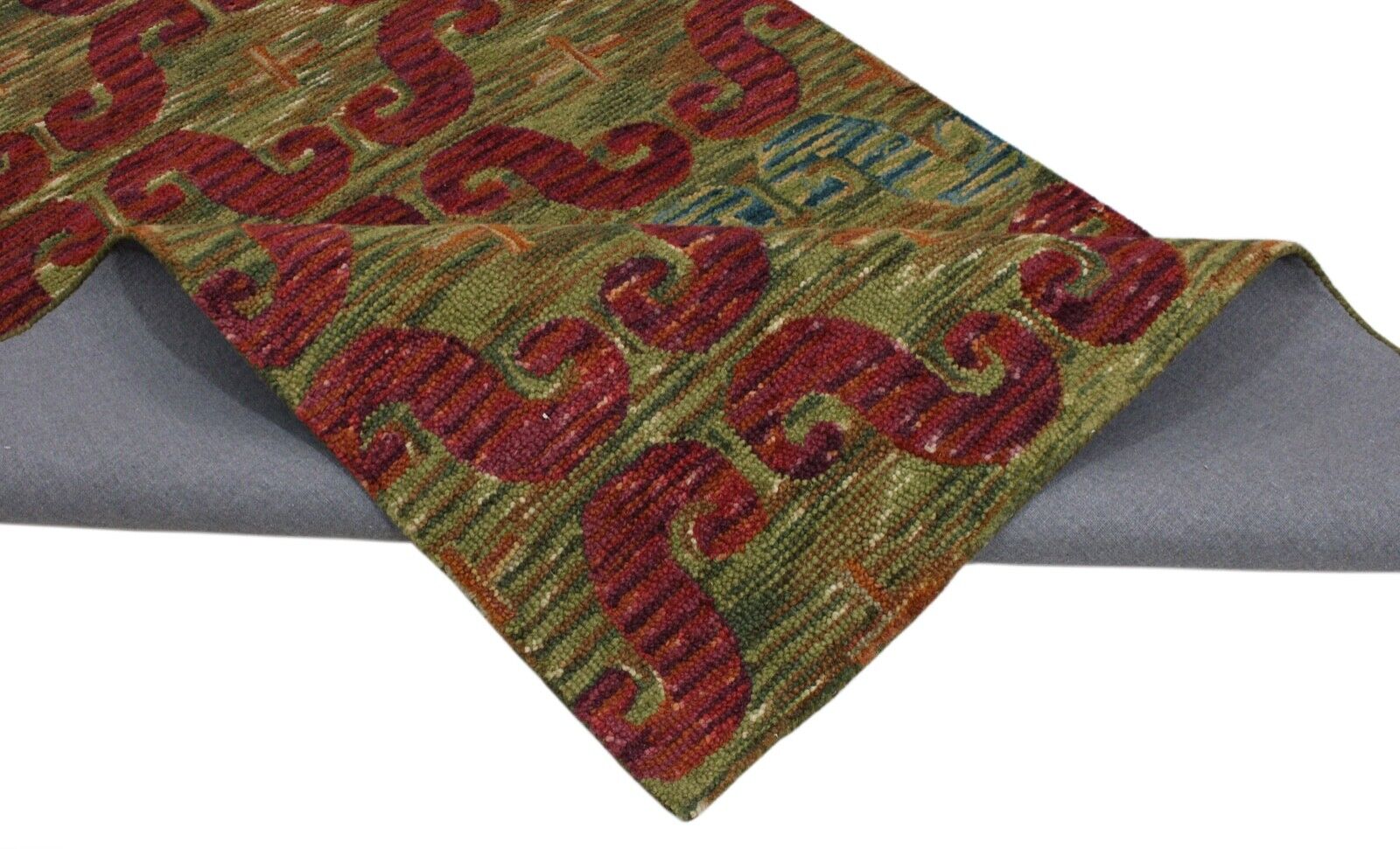 Teppich 100% Wolle Oliv Khaki Rot Orientteppich 150X240 cm Handgetuftet MH870