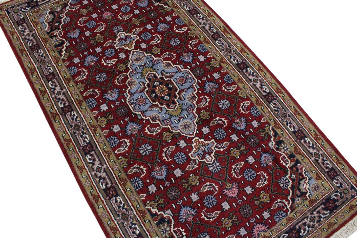 Bidjar Handgeknüpft Teppich 100% wolle Rot Blau 111x200 cm Orientteppich D14