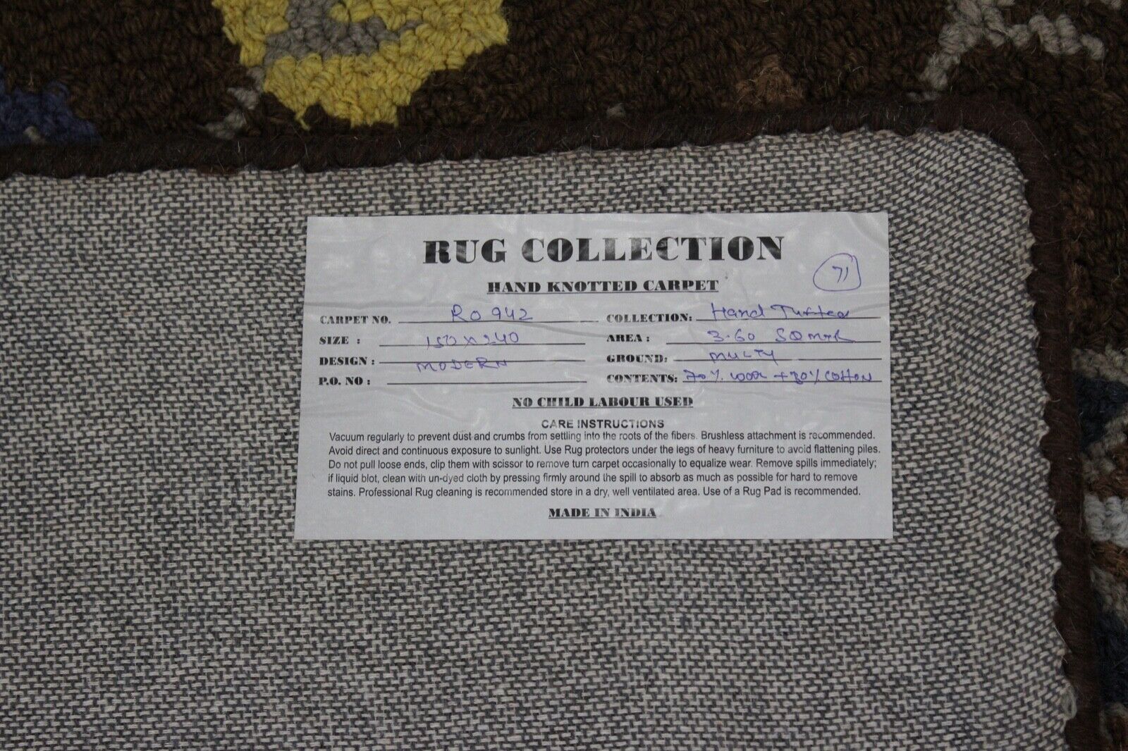 Braun Teppich 100% Wolle Orientteppich 150X240 cm Handgetuftet MH942