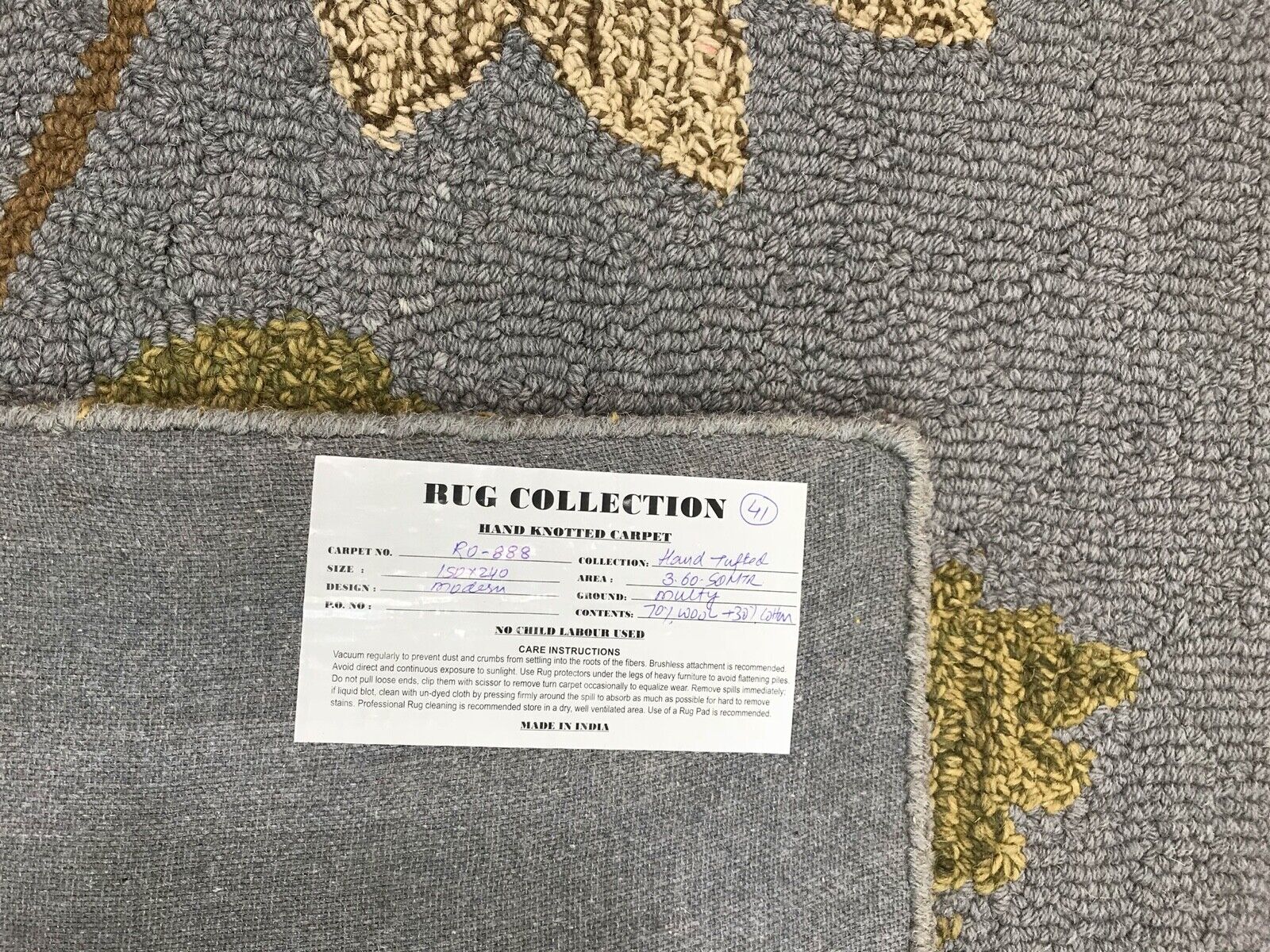 Teppich 100% Wolle Grau Grün Handarbeit Designer Orientteppich 150X240 CM MH888