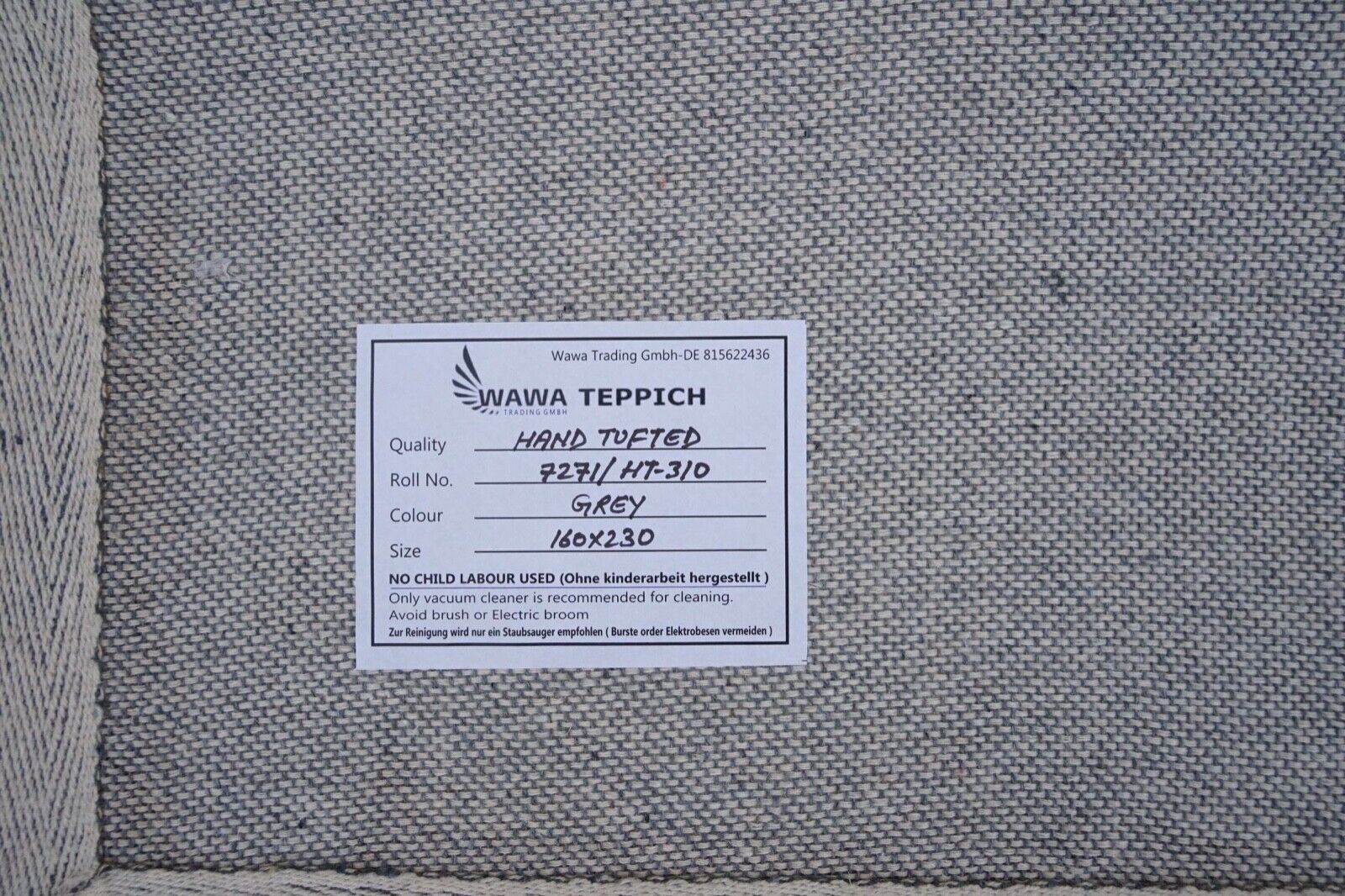 Teppich 100% Wolle Grau Beige 160X230 cm Handgetuftet Orientteppich HT310u