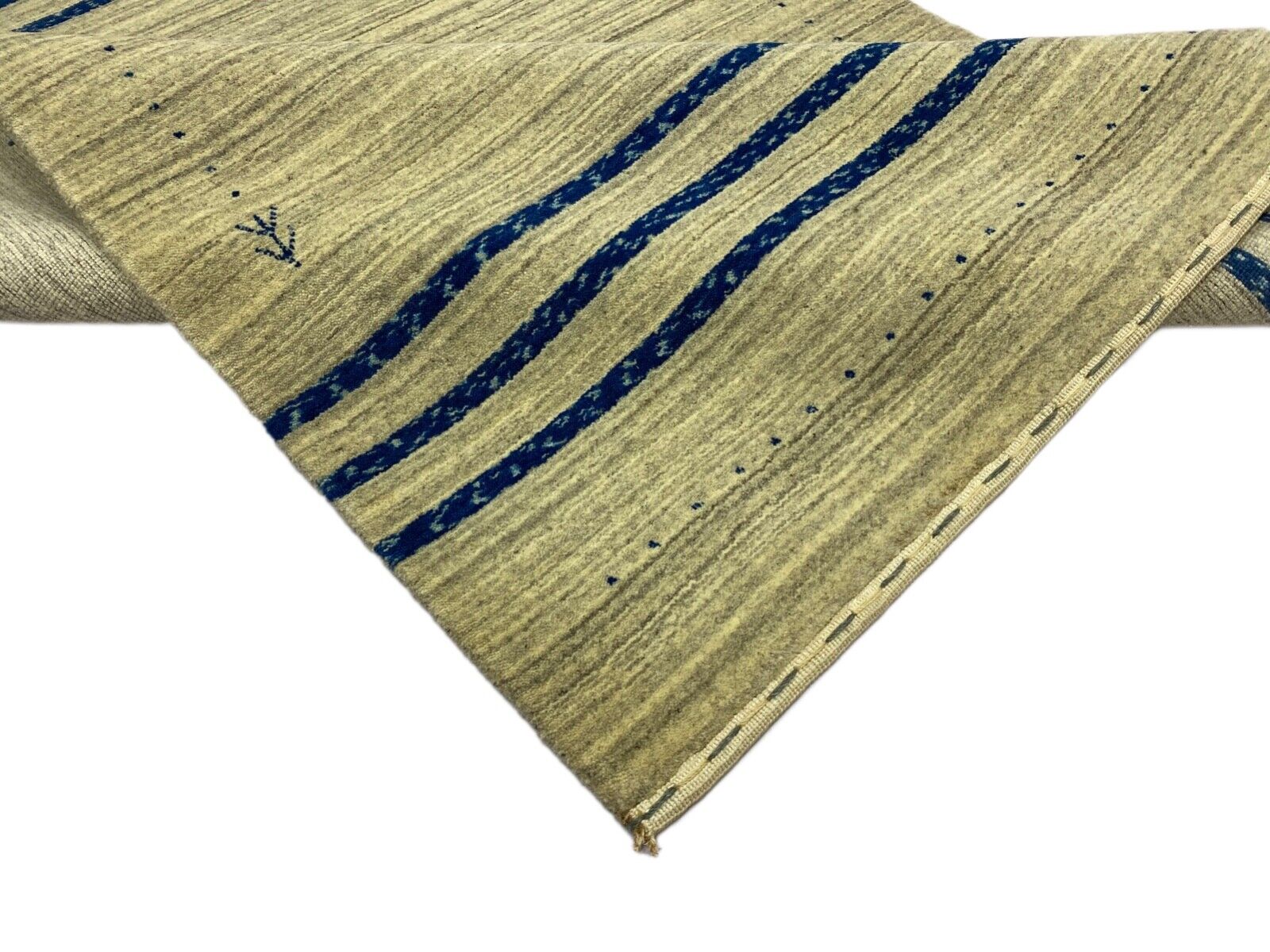 Gabbeh Teppich 100% Wolle Hell Grau Blau loom lori Handgewebt 120x180 cm S138