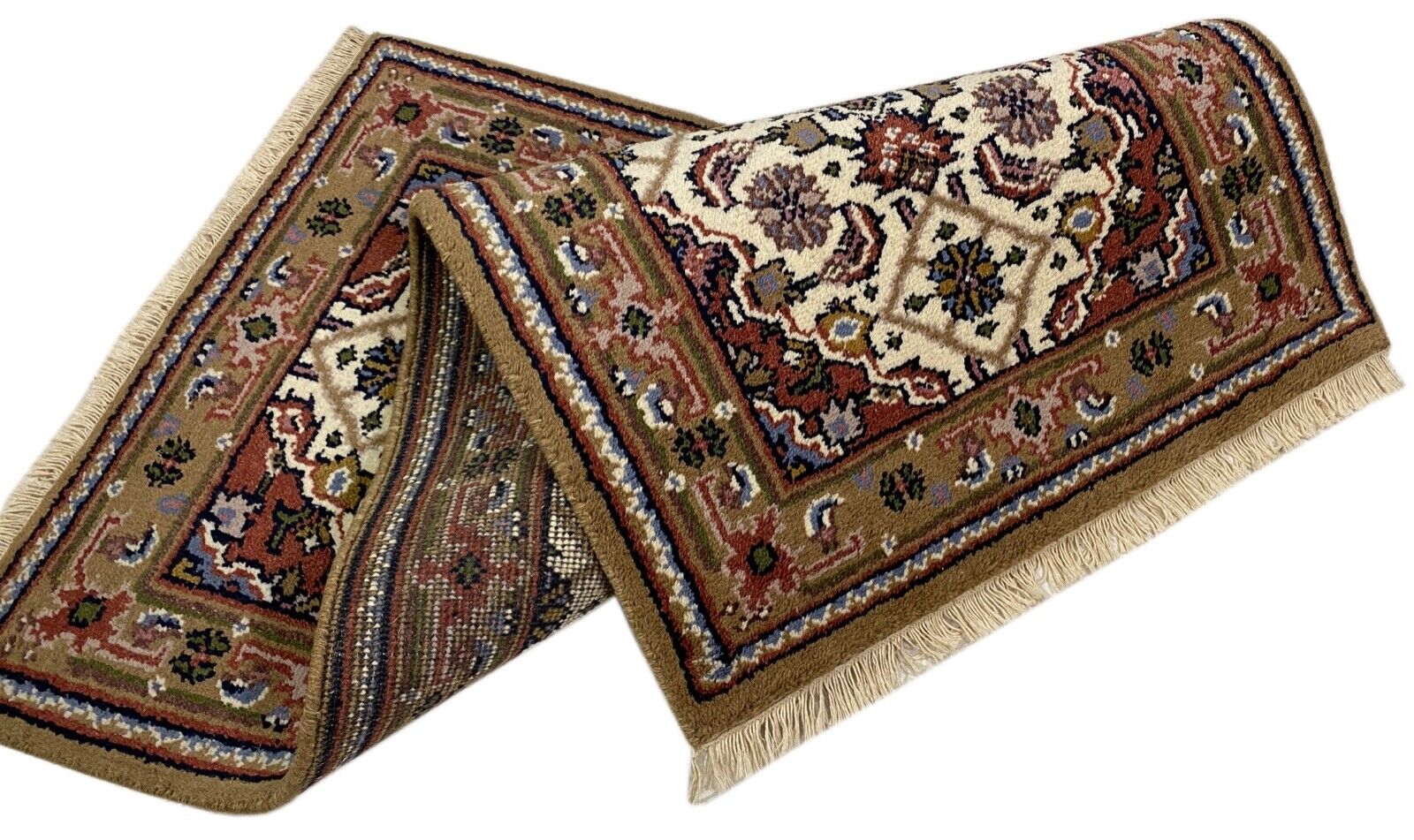 Tapis beige-brun 100 % laine noué à la main, style oriental, 70 x 140 cm, D11