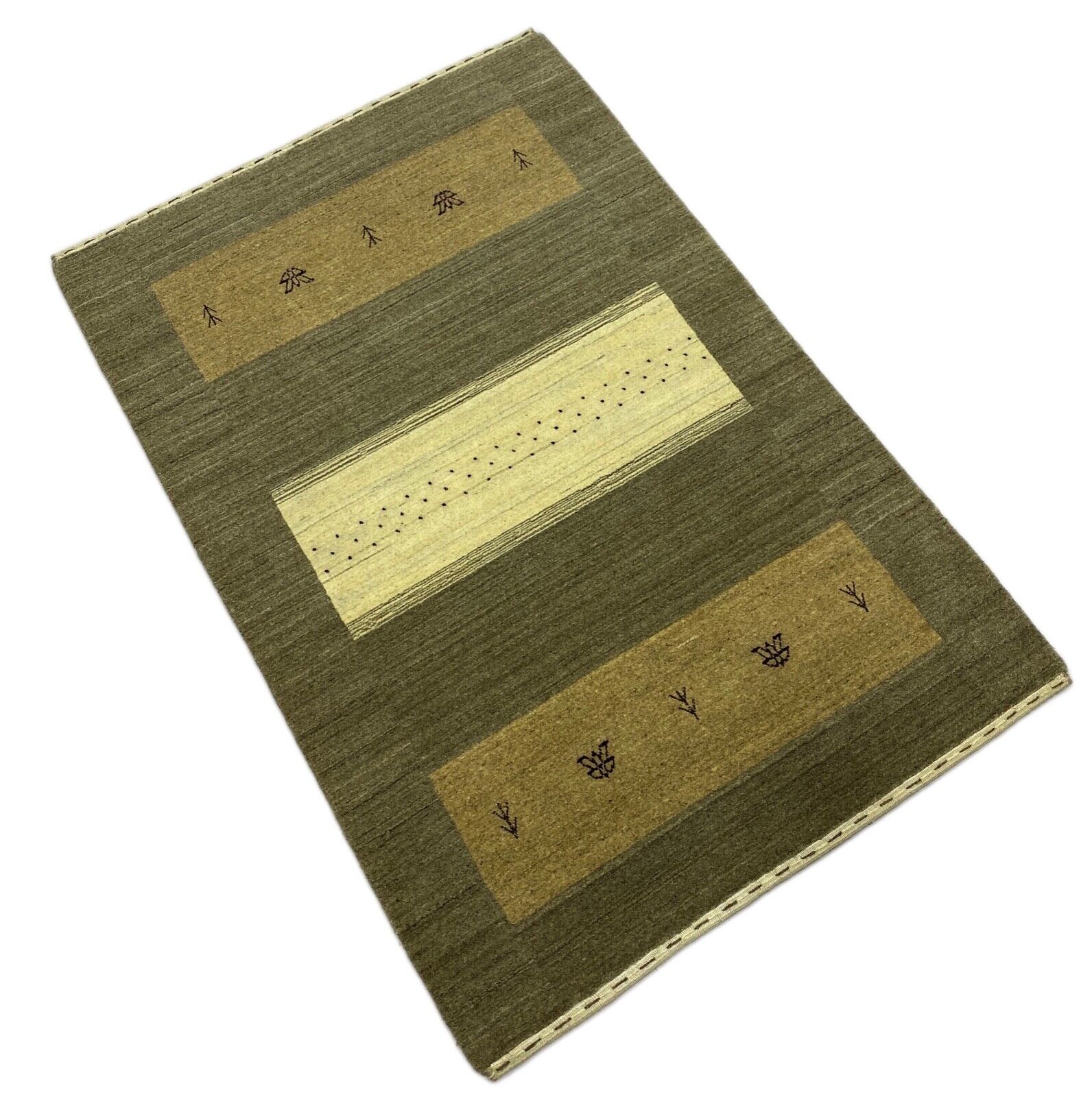 Gabbeh Teppich 100% Wolle Grau Braun Beige loom lori Handgewebt 120x180 cm S18