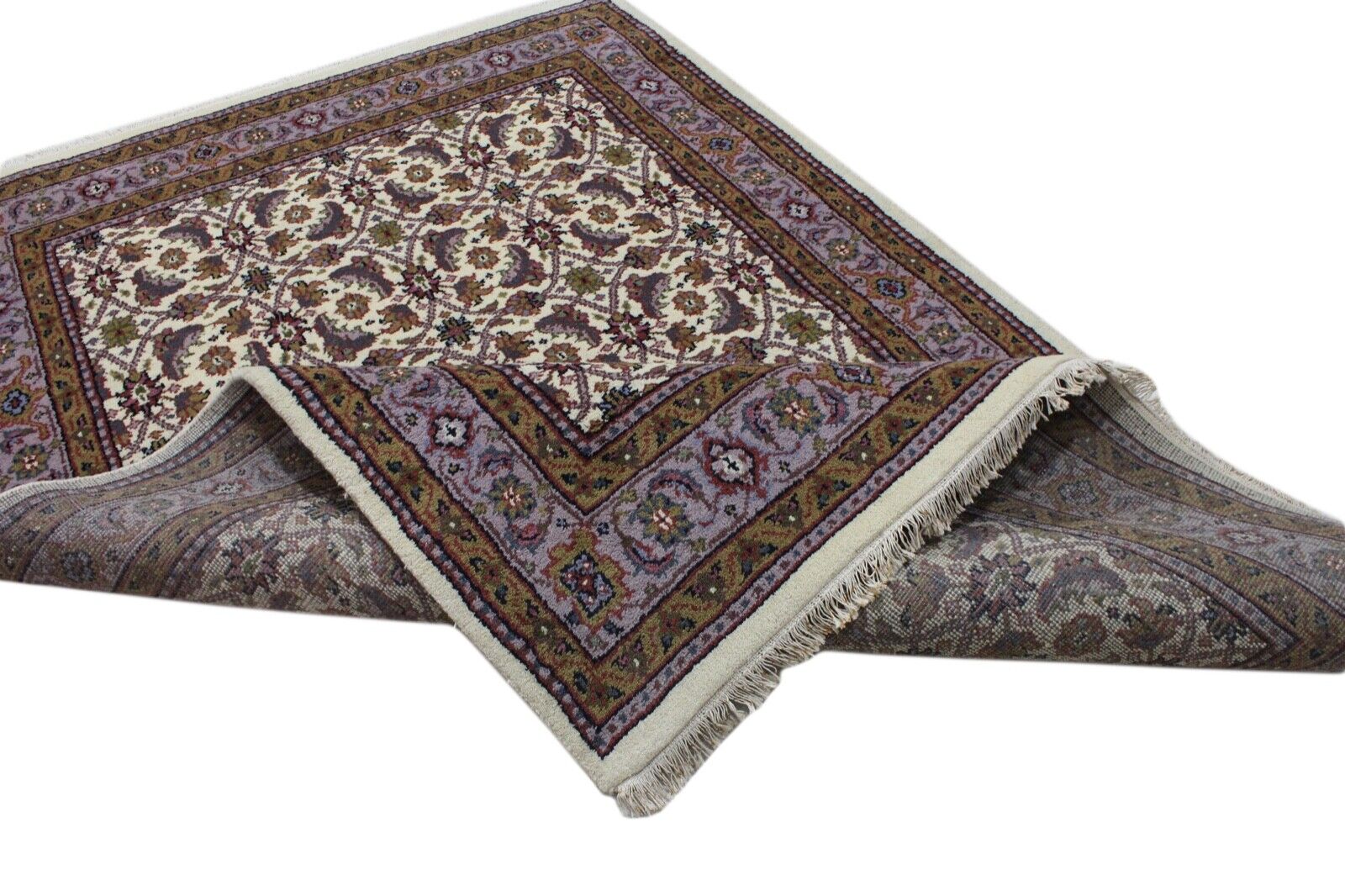 Elfenbein Beige Teppich Wolle Handgeknüpft 100% Schurwolle 155x230 cm D9