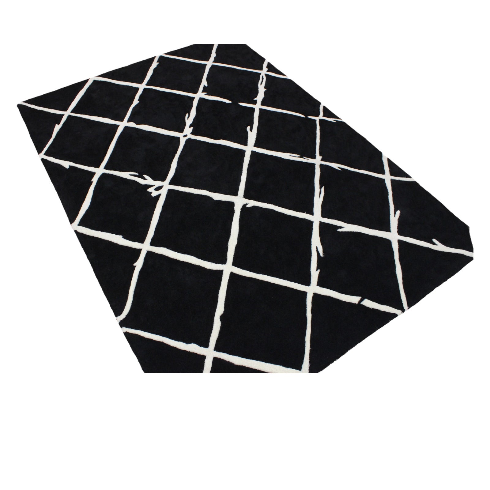 Schwarz Beige 100% Wolle Teppich 170X240 CM Handarbeit Handgetuftet ME1