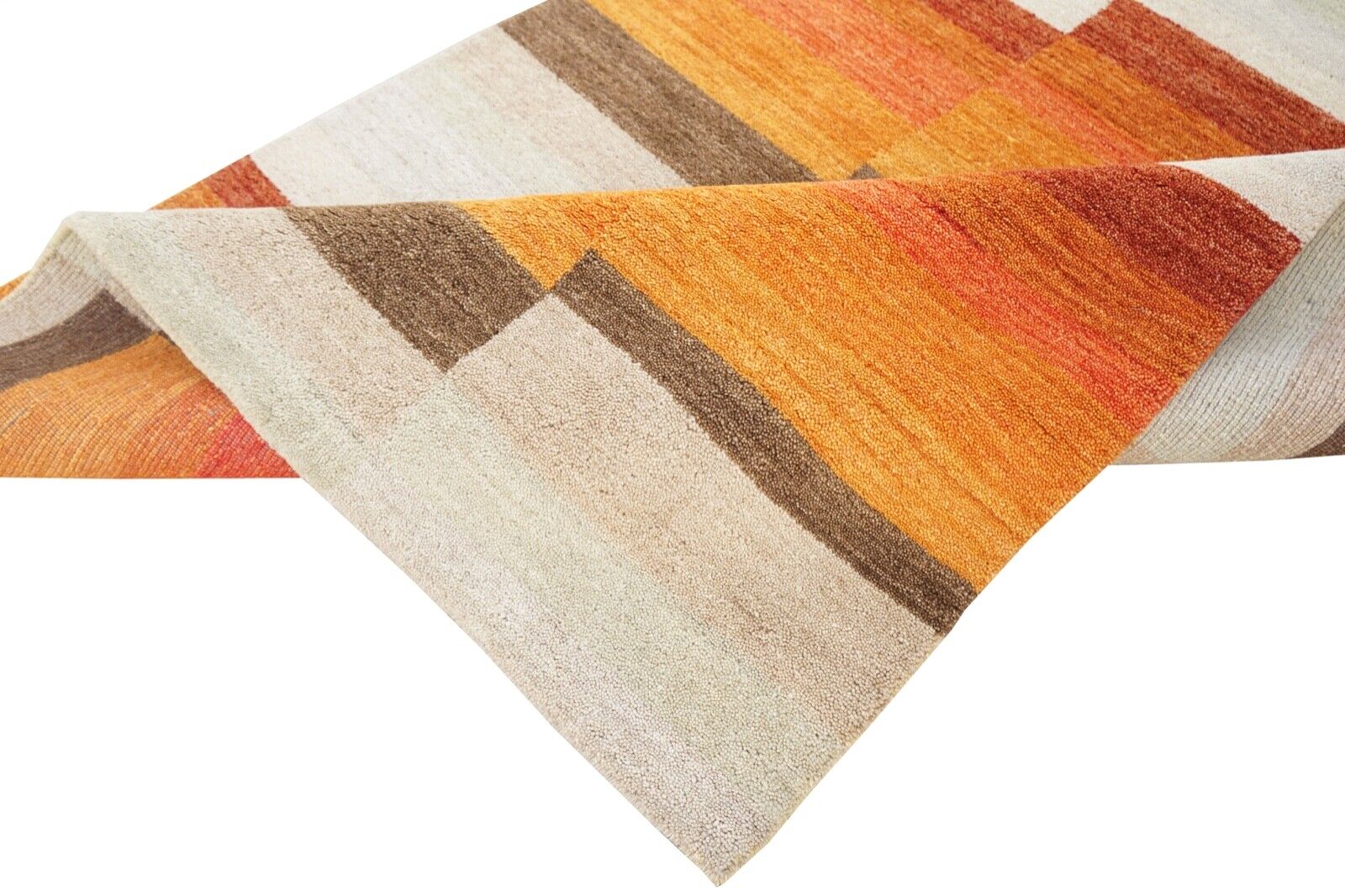 Gold Orange Beige Braun Teppich 100% Wolle Handgewebt 124x185 cm Lori Buff Lr441