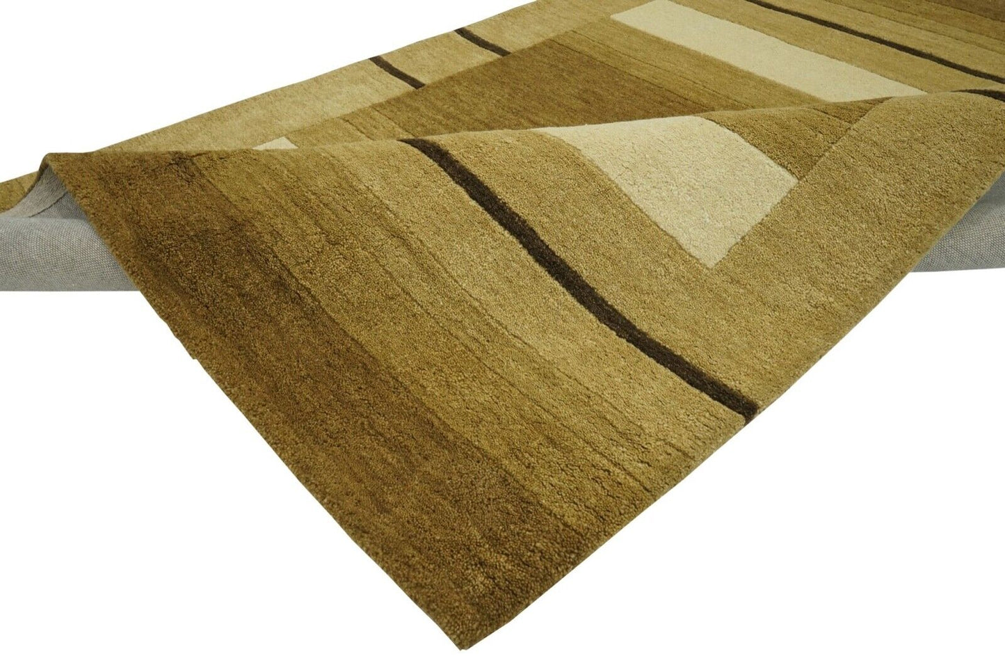 140X200 cm Teppich 100% Wolle Braun Gold Beige Orientteppich Handgetuftet HT584