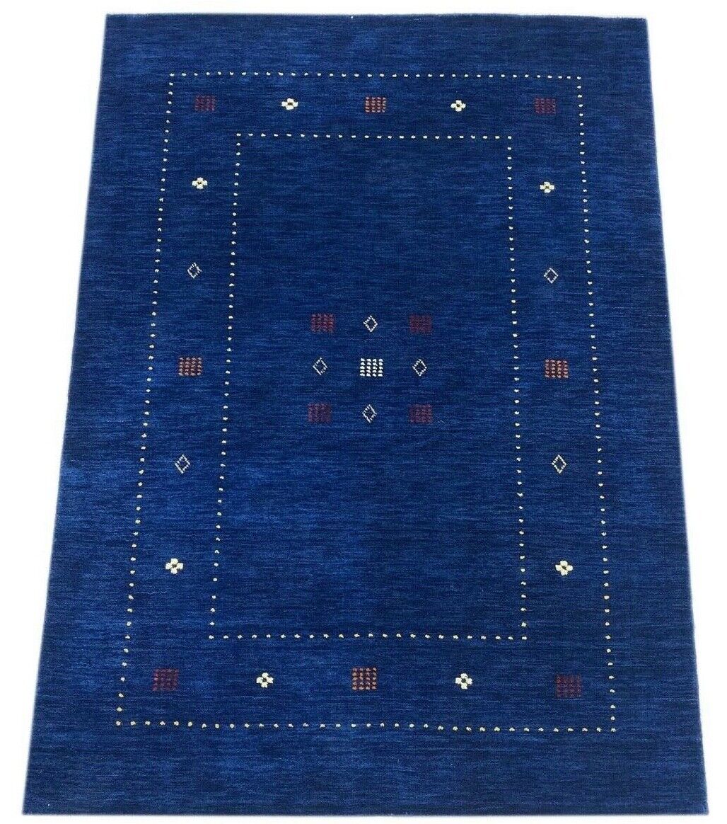 Gabbeh Teppich Blau 100% Wolle 160x230 cm Handgewebt Orientteppich Lori WR60