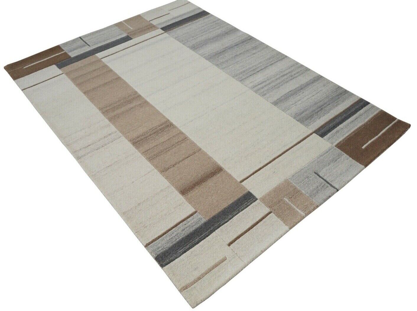 Teppich 100% Wolle Grau Braun 160X230 cm Natürliche Wolle Handgetuftet HT213u