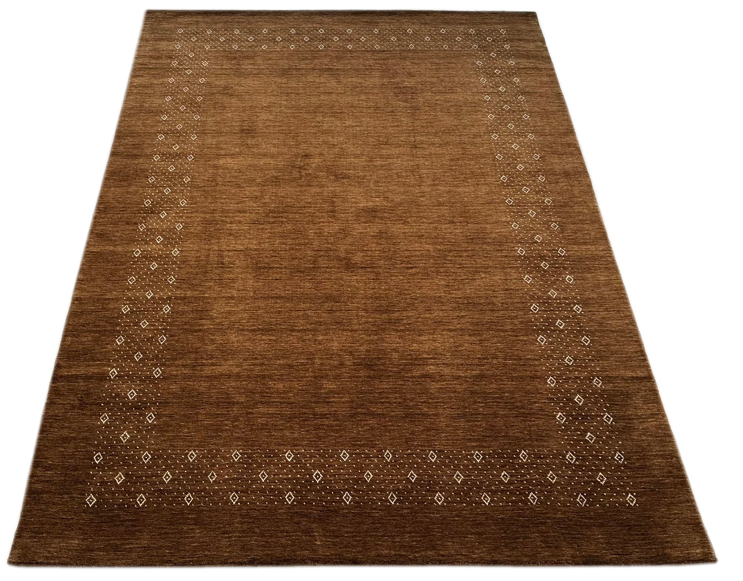 Braun Gabbeh Teppich Uni 100% Wolle Orientteppich Handgewebt  Loom Brücke AN3