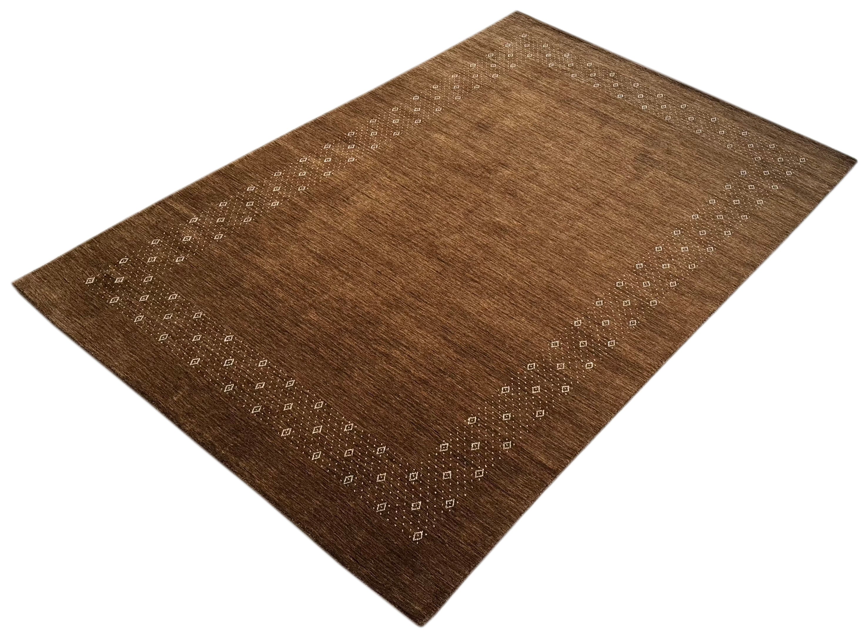 Braun Gabbeh Teppich Uni 100% Wolle Orientteppich Handgewebt  Loom Brücke AN3