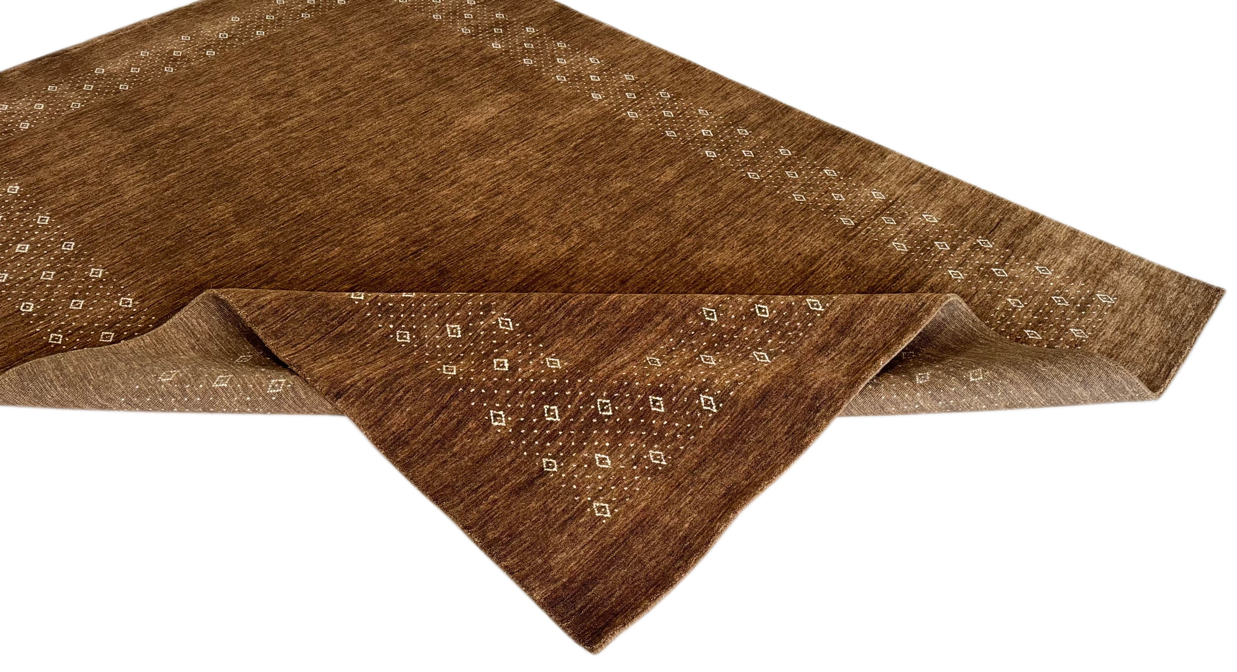 Braun Gabbeh Teppich Uni 100% Wolle Orientteppich Handgewebt  Loom Brücke AN3