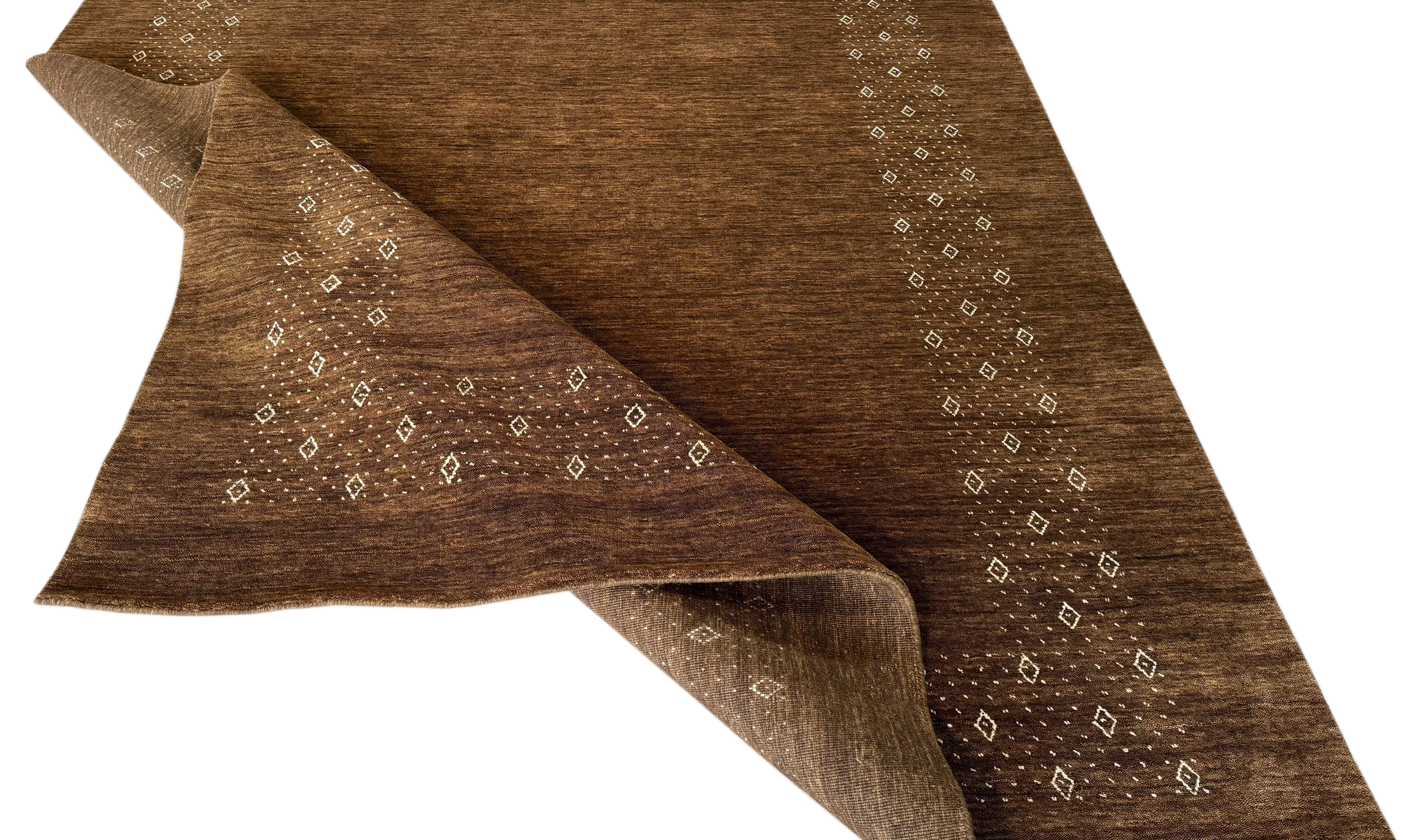 Braun Gabbeh Teppich Uni 100% Wolle Orientteppich Handgewebt  Loom Brücke AN3