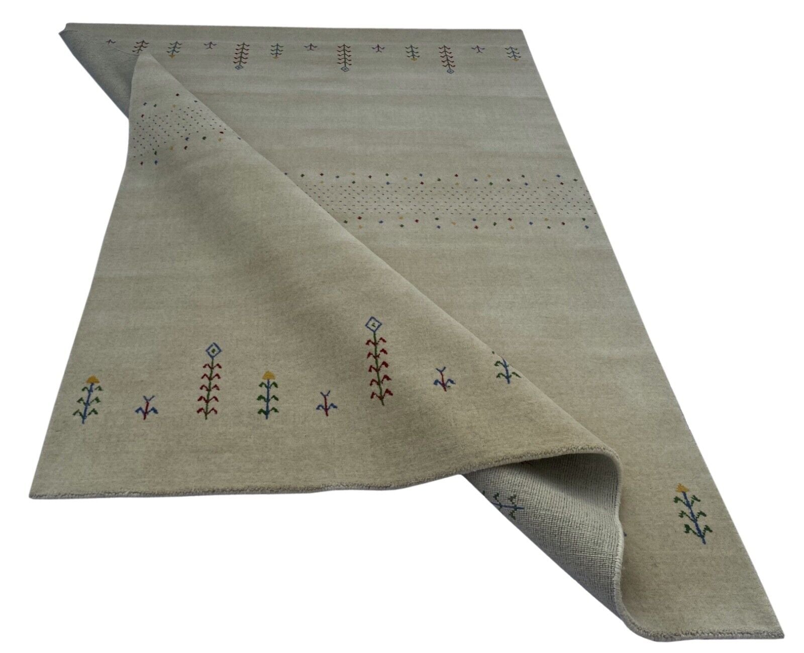 Gabbeh Teppich 100% Wolle Beige Orientteppich Handgewebt  Elfenbein Brücke AC3