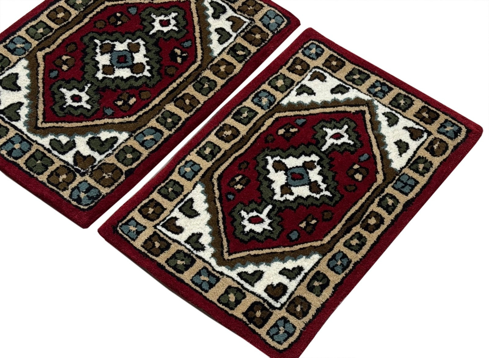 Wollteppich 40x60 Rot Beige Oriental Handgemacht Türvorleger Fussmatte HT374R