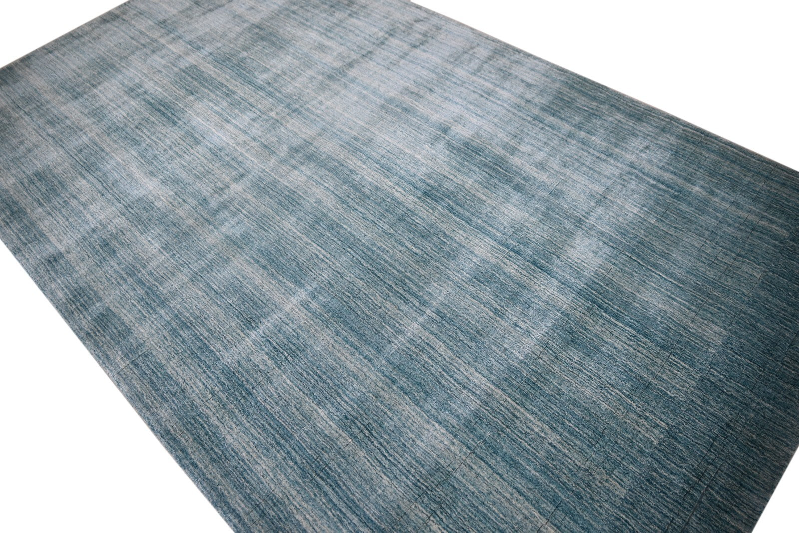 Handgewebter Teppich 160x230 Blau Glanzoptik Woll-Viskose Flach Wohnzimmer SH114