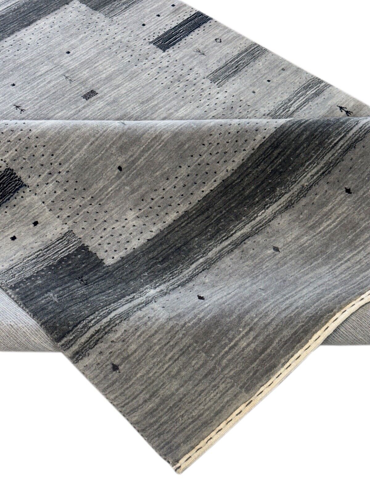 Grau Gabbeh Teppich 100% Wolle Handgewebt Schurwolle 170x240 cm st52
