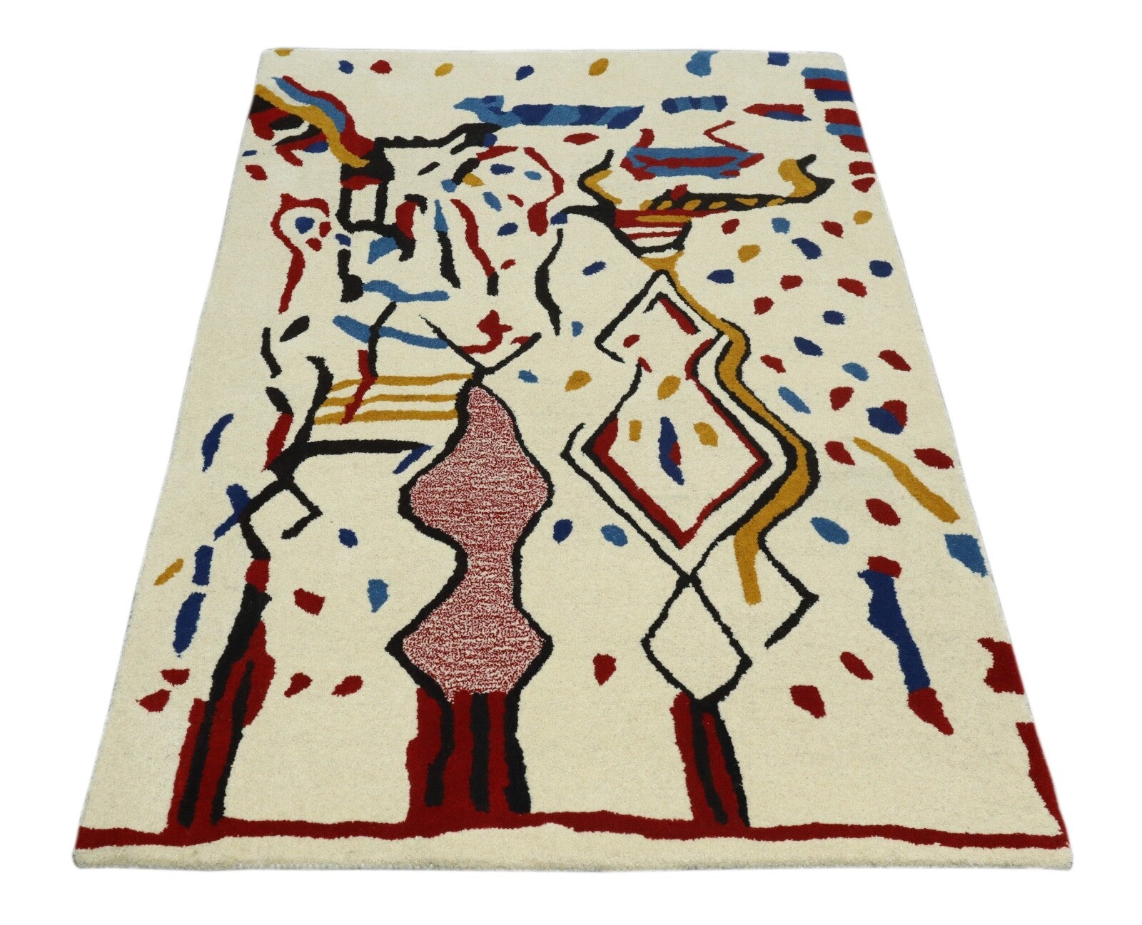 Wollteppich 120x180 Beige Bunt Ethno Marokko Teppich Handgetuftet Modern HT311