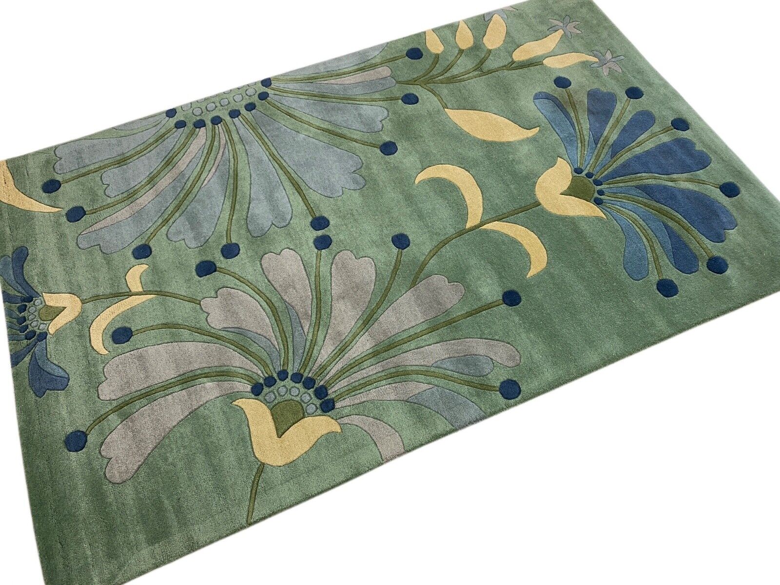 Mátově zelený koberec, ručně vyrobený orientální koberec s motivem listů, 100% vlna, 245x300 cm, MA135