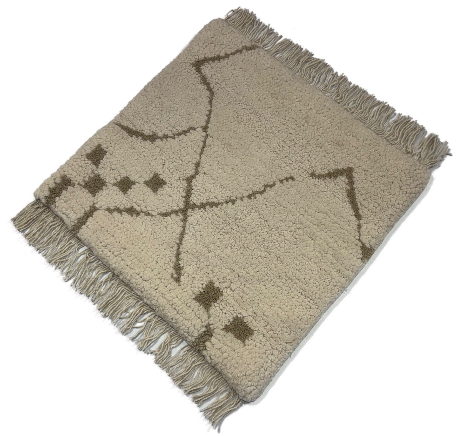 Handgefertigter Teppich 60x60 cm 100 % Wolle Weicher  Ivory & Sand R113