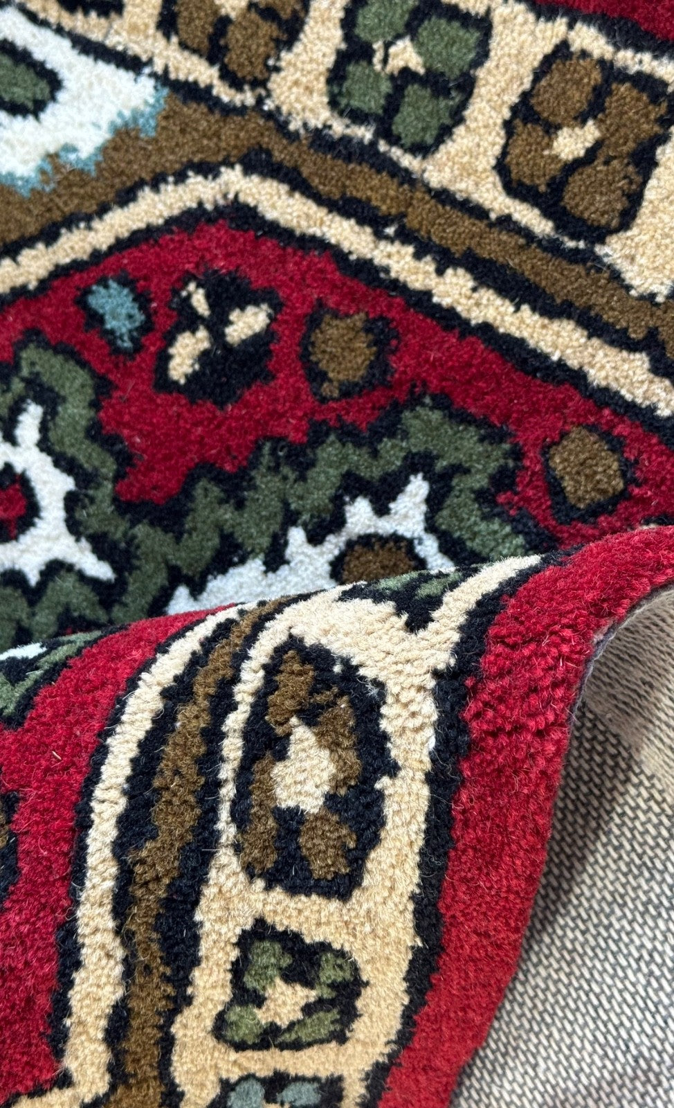 Wollteppich 40x60 Rot Beige Oriental Handgemacht Türvorleger Fussmatte HT374R