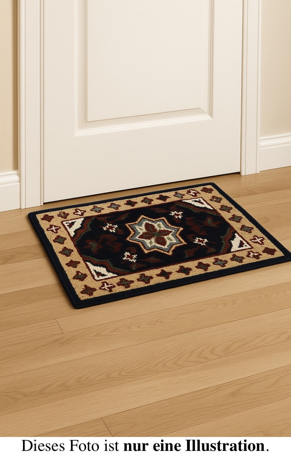 Wollteppich 40x60 Blau Beige Oriental Handgemacht Türvorleger Fussmatte HT371B