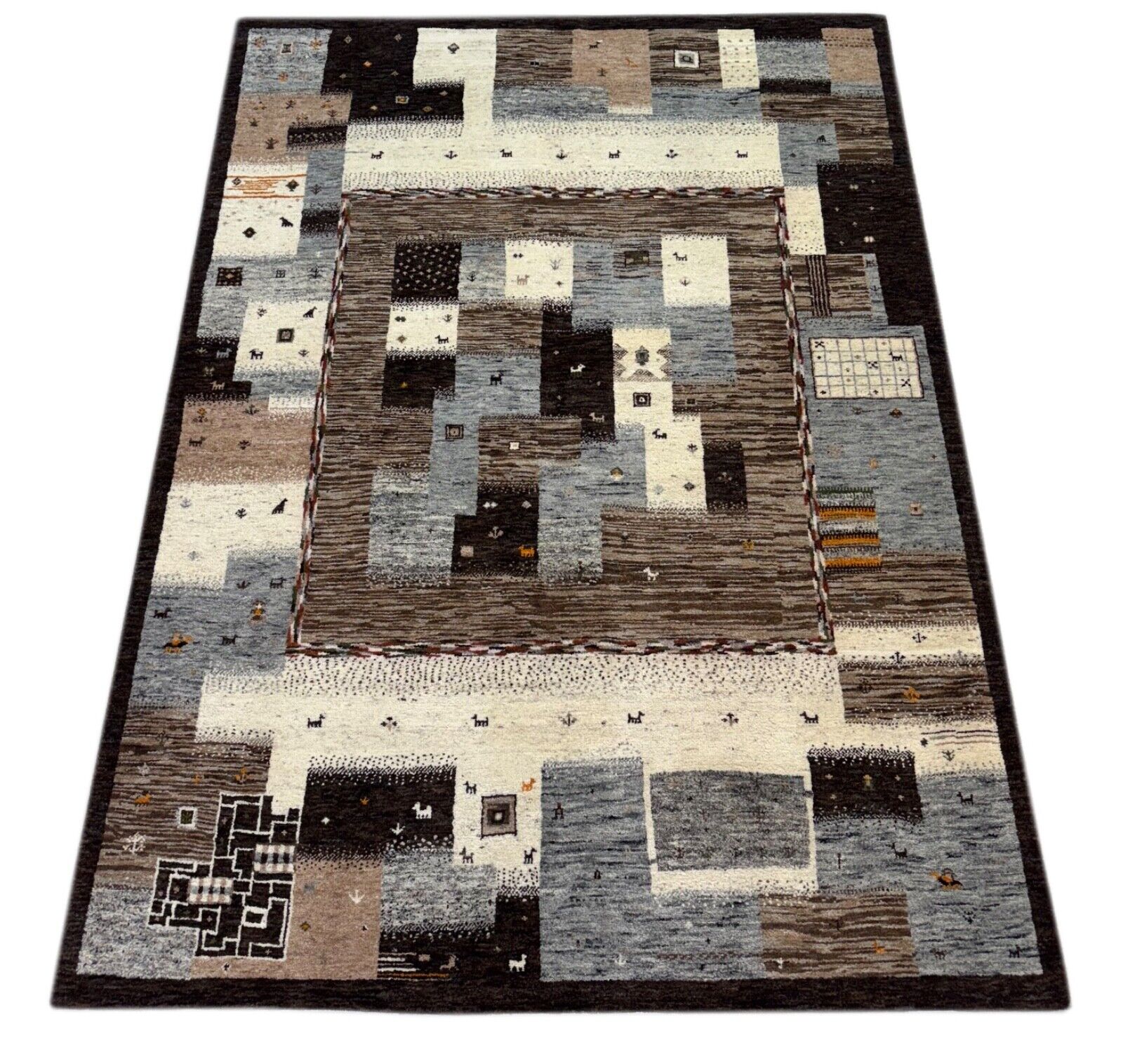 Teppich Perser Gabbeh Loribaft 170x240 cm Handgeknüpft 100% Wolle natural st919