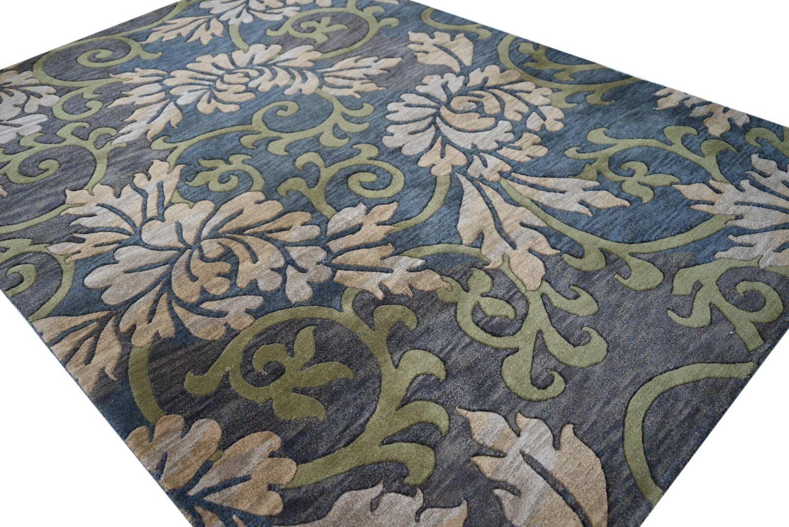 Modernes Handgeknüpfter Wolle 170x240 Vintage Grün Wohnzimmer Teppich SH178