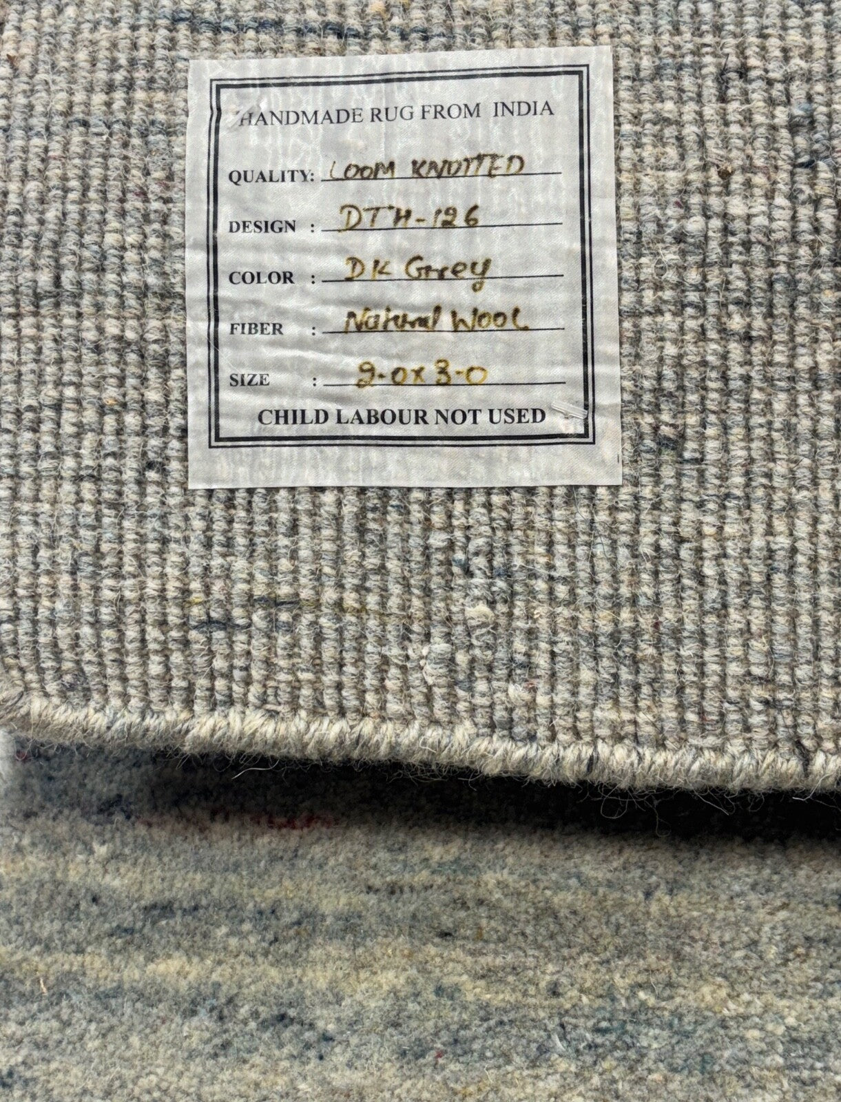 Handgewebter Wollteppich 60x90cm Dunkelgrau Modern Handgefertigt D126