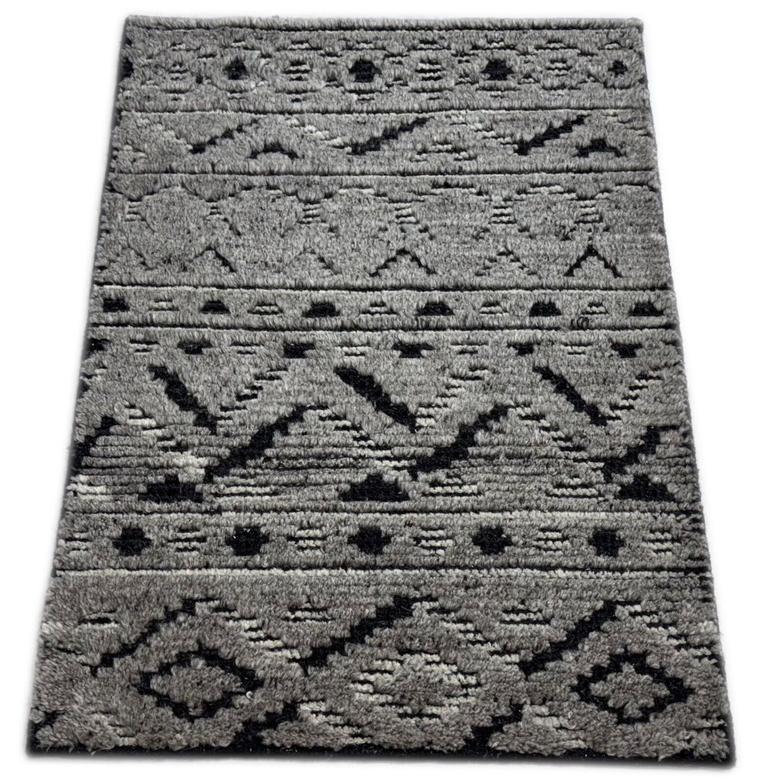 现代地毯 60x90 手工编织羊毛粘胶混纺灰色、黑色 DKD-728