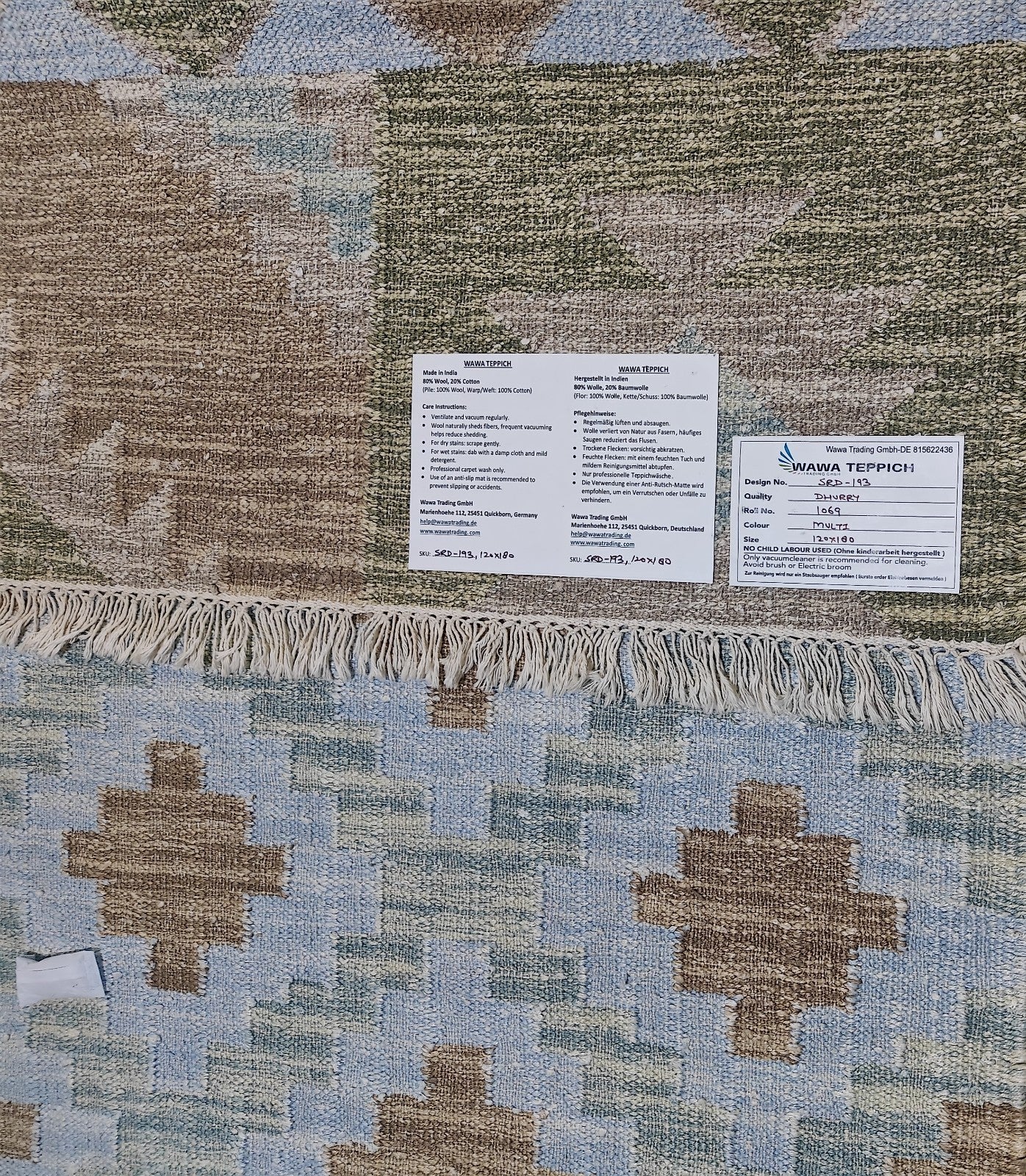 Bunter Wollteppich 120x180 cm Handgefertigt Moderní Teppich sh193