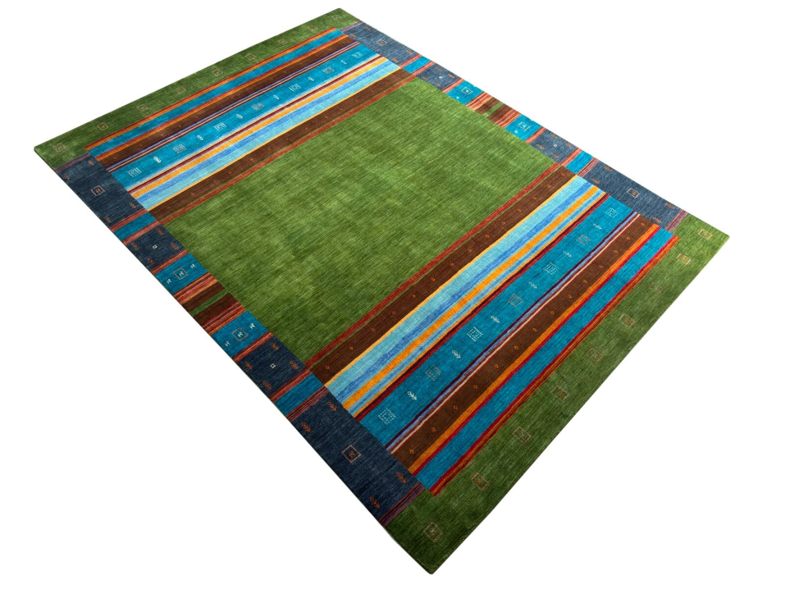 Wollteppich 250x350 Grün Bunt Modern Handgewebt Unikat Orient Teppich 109